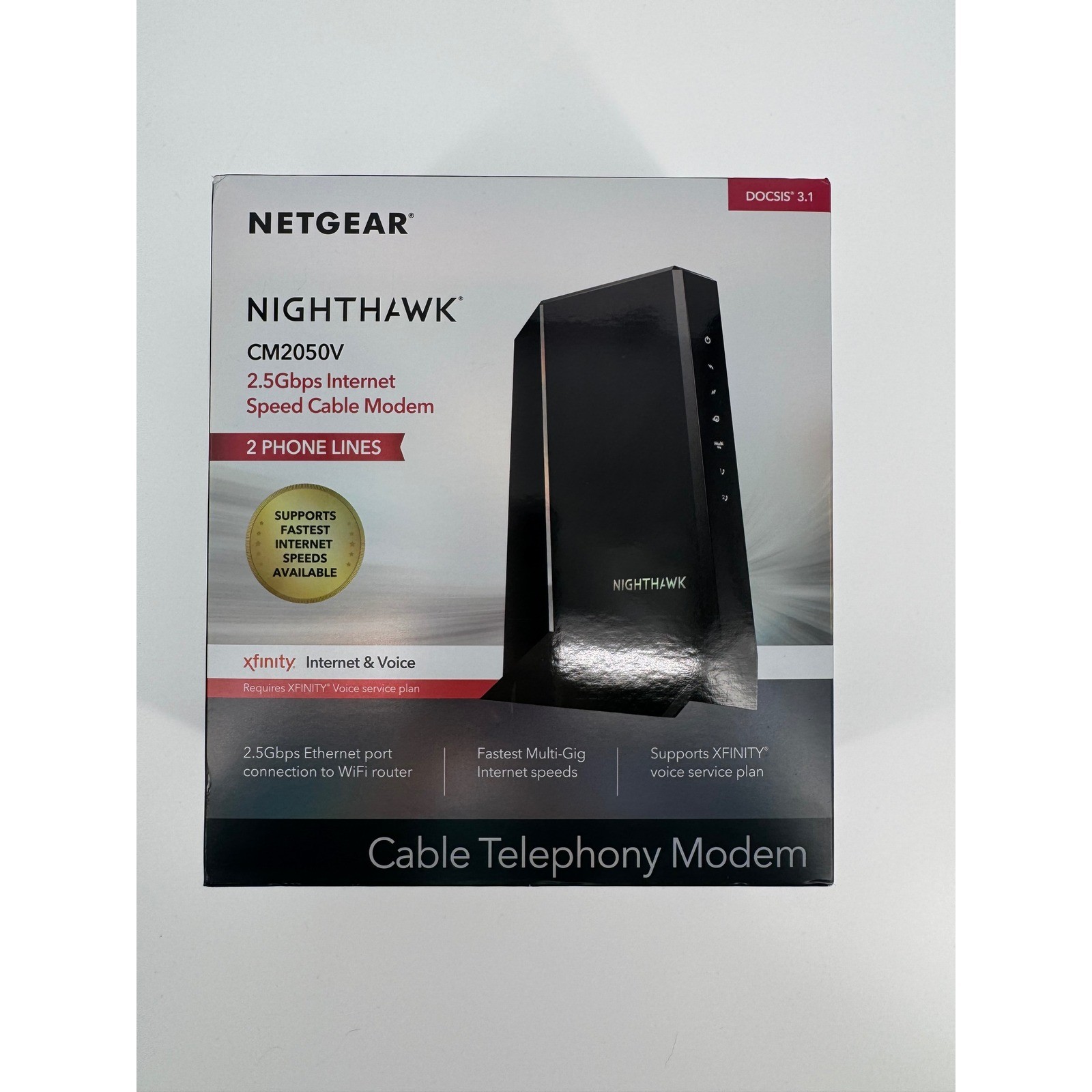 NETGEAR Nighthawk 2.5Gbps Cable Modem DOCSIS 3.1 Xfinity Voice CM2050V-100NAS