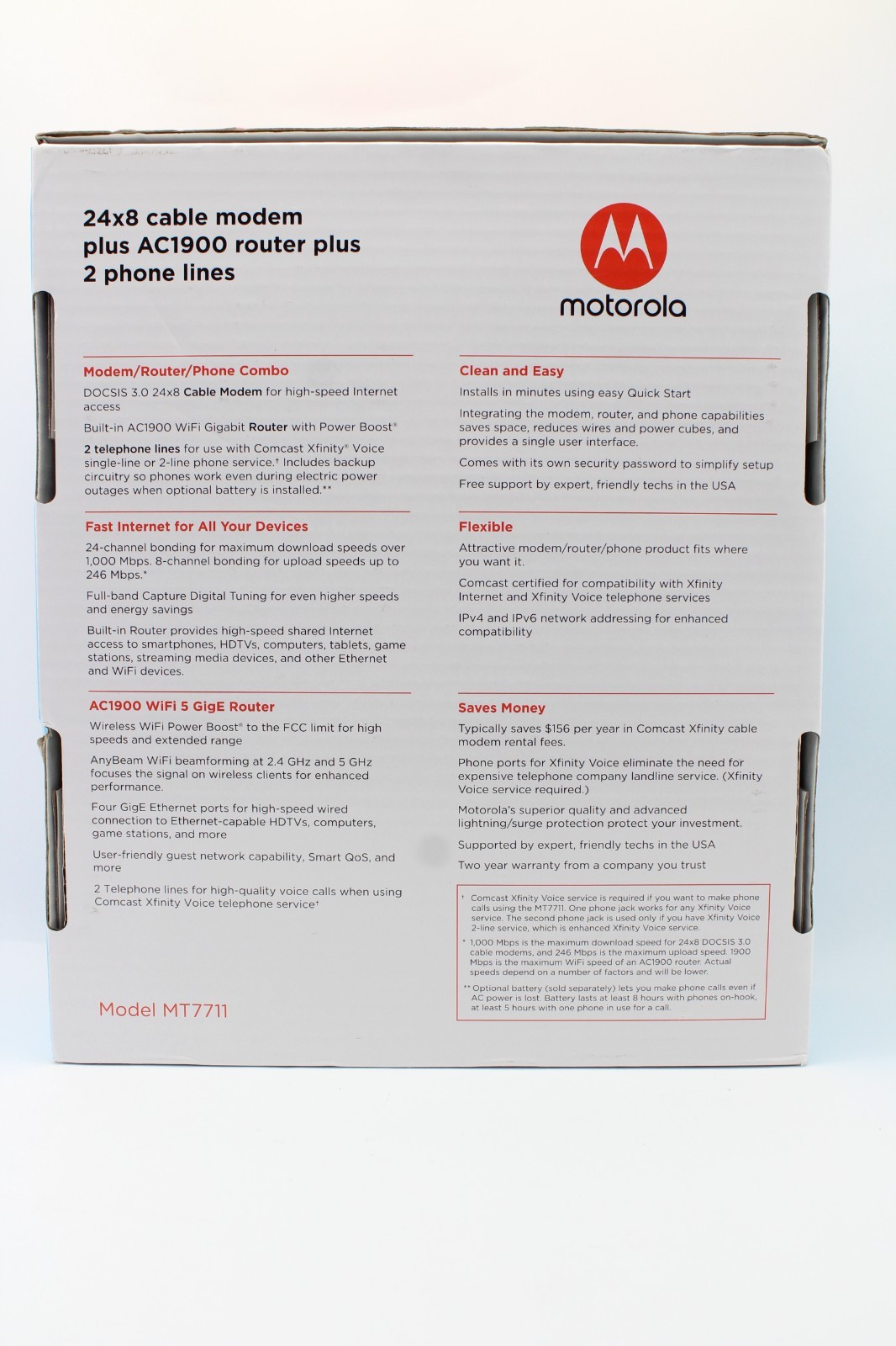 Motorola 24×8 Cable Modem + AC1900 WiFi Router + 2 Phone Line