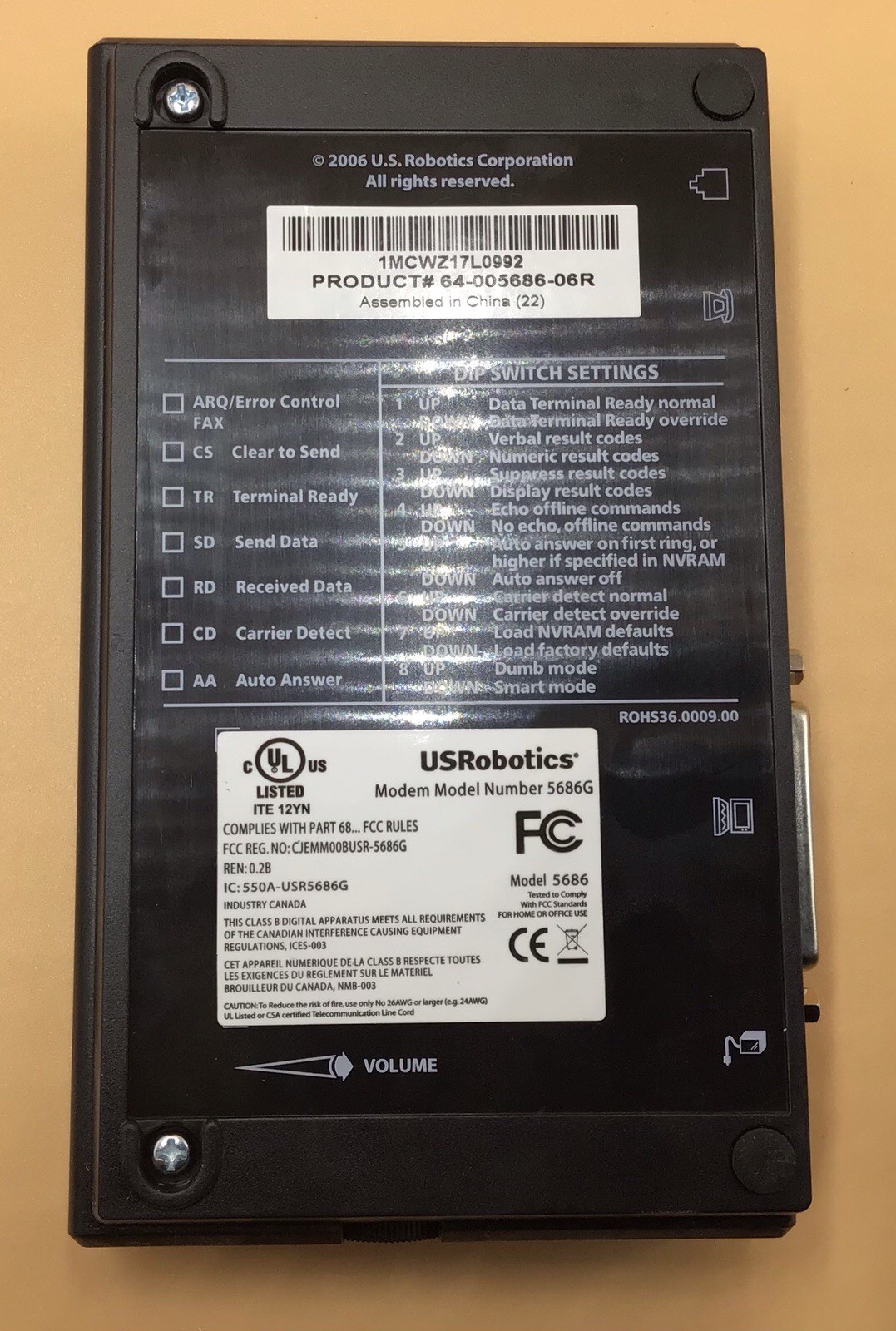 USRobotics 56K* V.92 Serial Controller USR5686G Dial-up External Faxmodem
