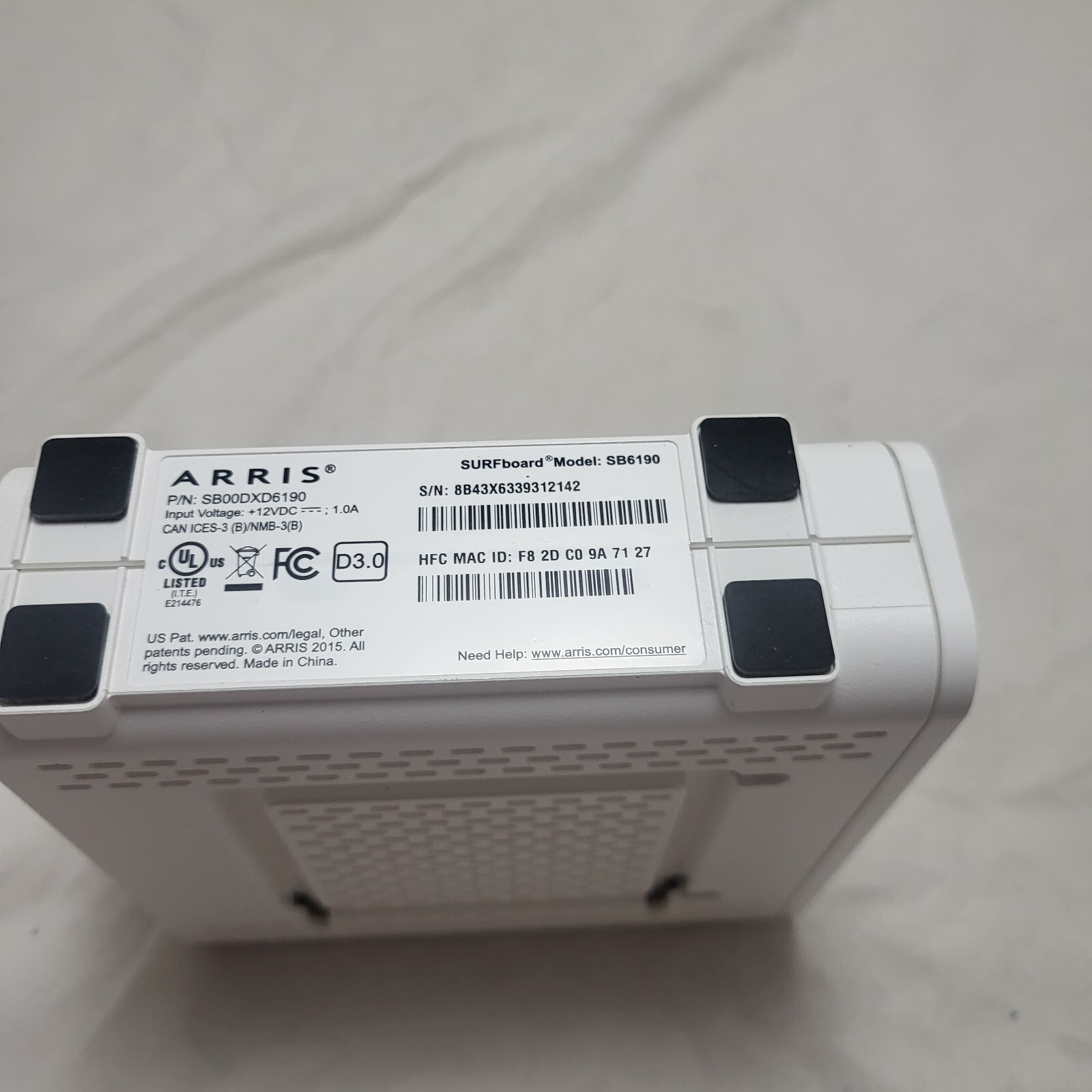 ARRIS Surfboard SB6190-RB DOCSIS 3.0 Cable Modem, White Tested Working