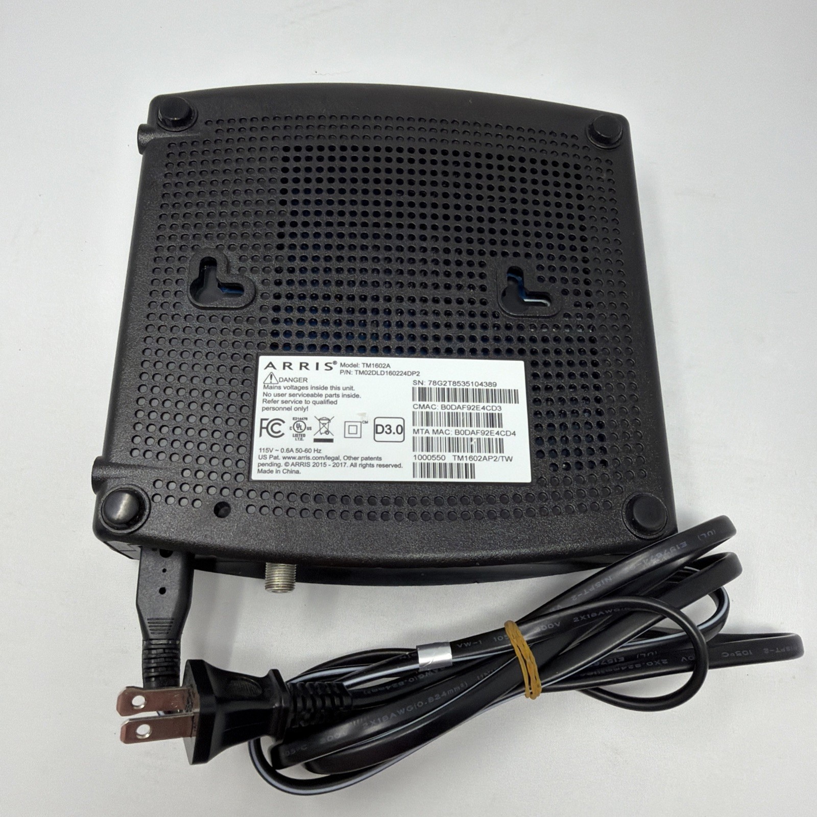 ARRIS Internet Cable Modem DOCSIS 3.0 Model TM1602A (A20)