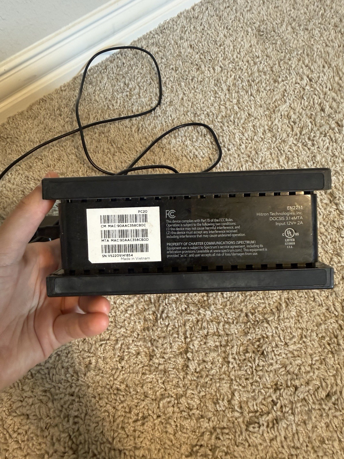 Spectrum Cable Modem EN2251 DOCSIS 3.1 eMTA 2.5G w/ Power Adapter
