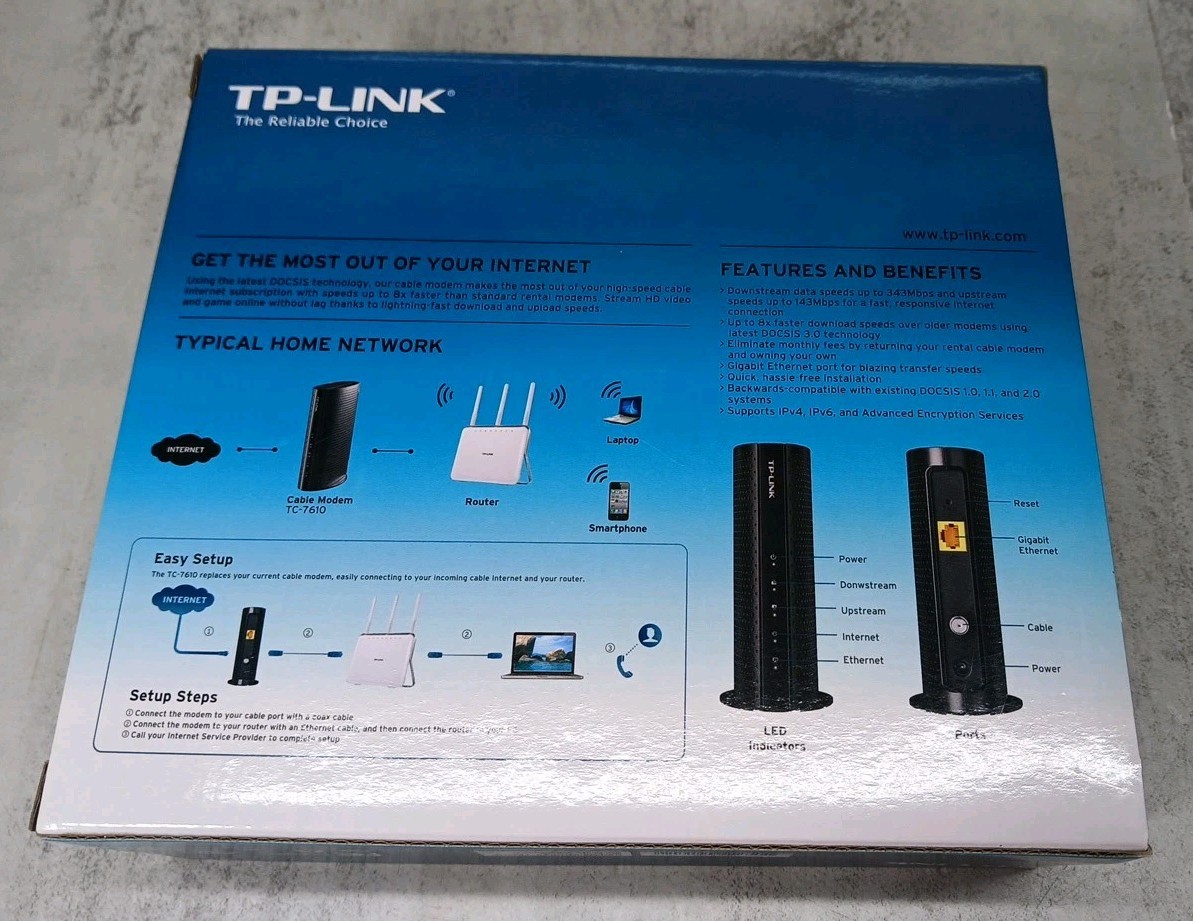 TP-LINK TC-7610 DOCSIS 3.0 Cable Modem with Power Adapter