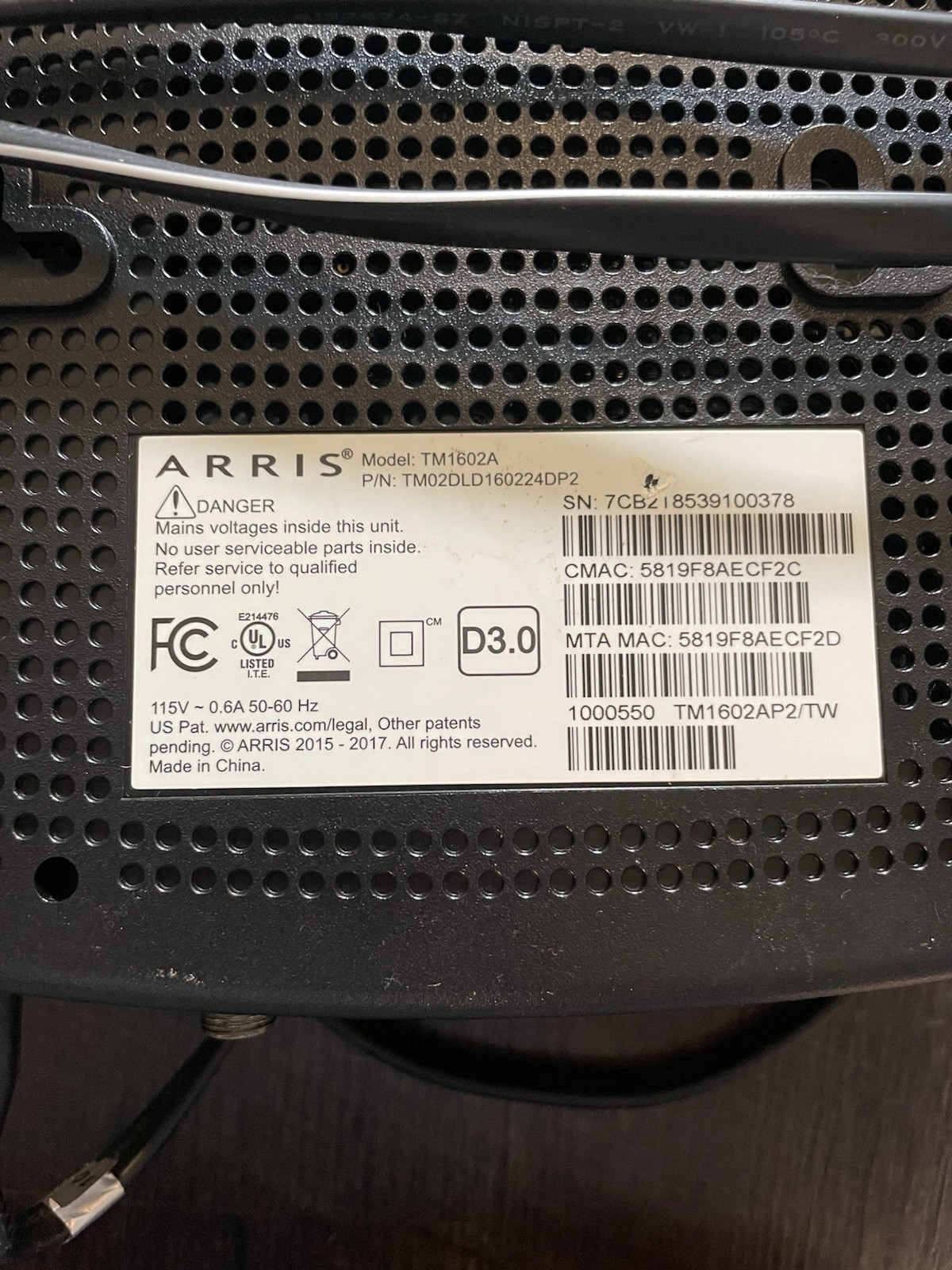 ARRIS Touchstone TM1602A