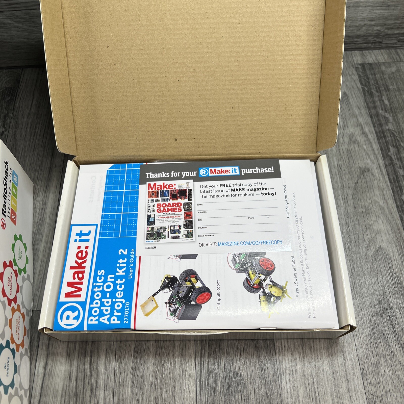 Radio Shack Make: It robotics starter Kit 2770168 & Project Kit 2 2770170 Bundle