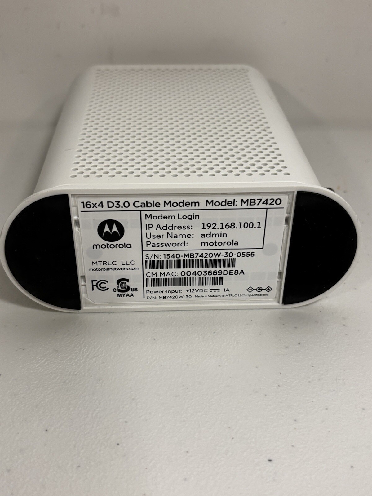 Motorola MB7420 16×4 DOCSIS 3.0 Cable Modem Excellent Tested Works