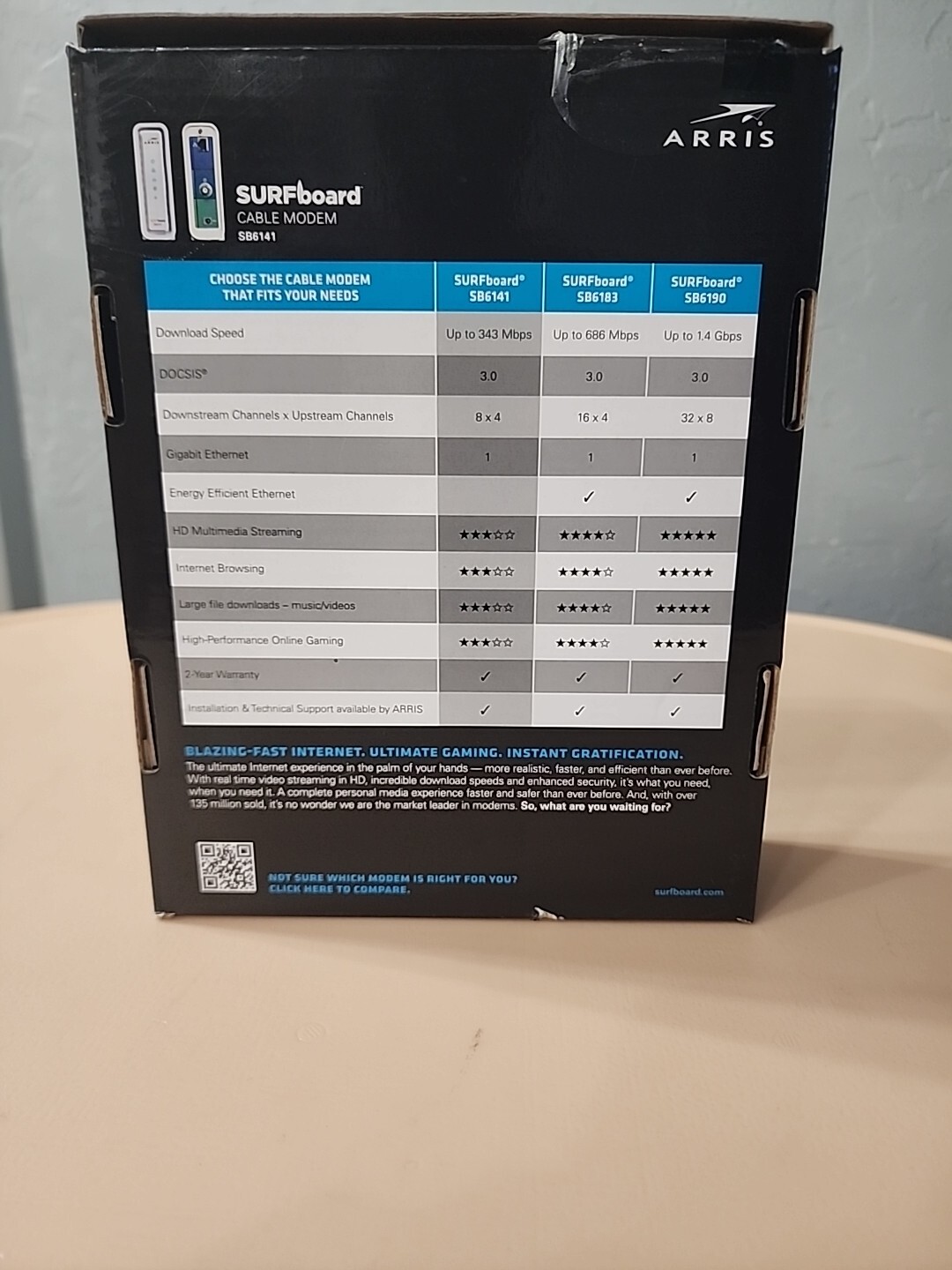 ARRIS SURFboard SB6141 8×4 DOCSIS 3.0 Cable Modem Whit Only Power Cable