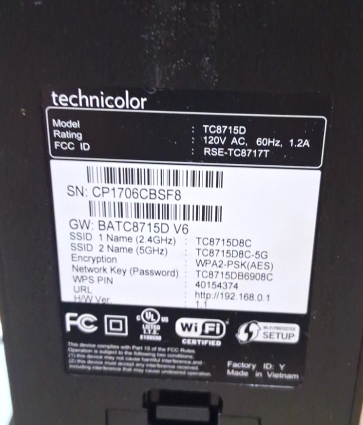 New MediaAccess Technicolor TC8715D Cable Modem Wireless Gateway modem + router