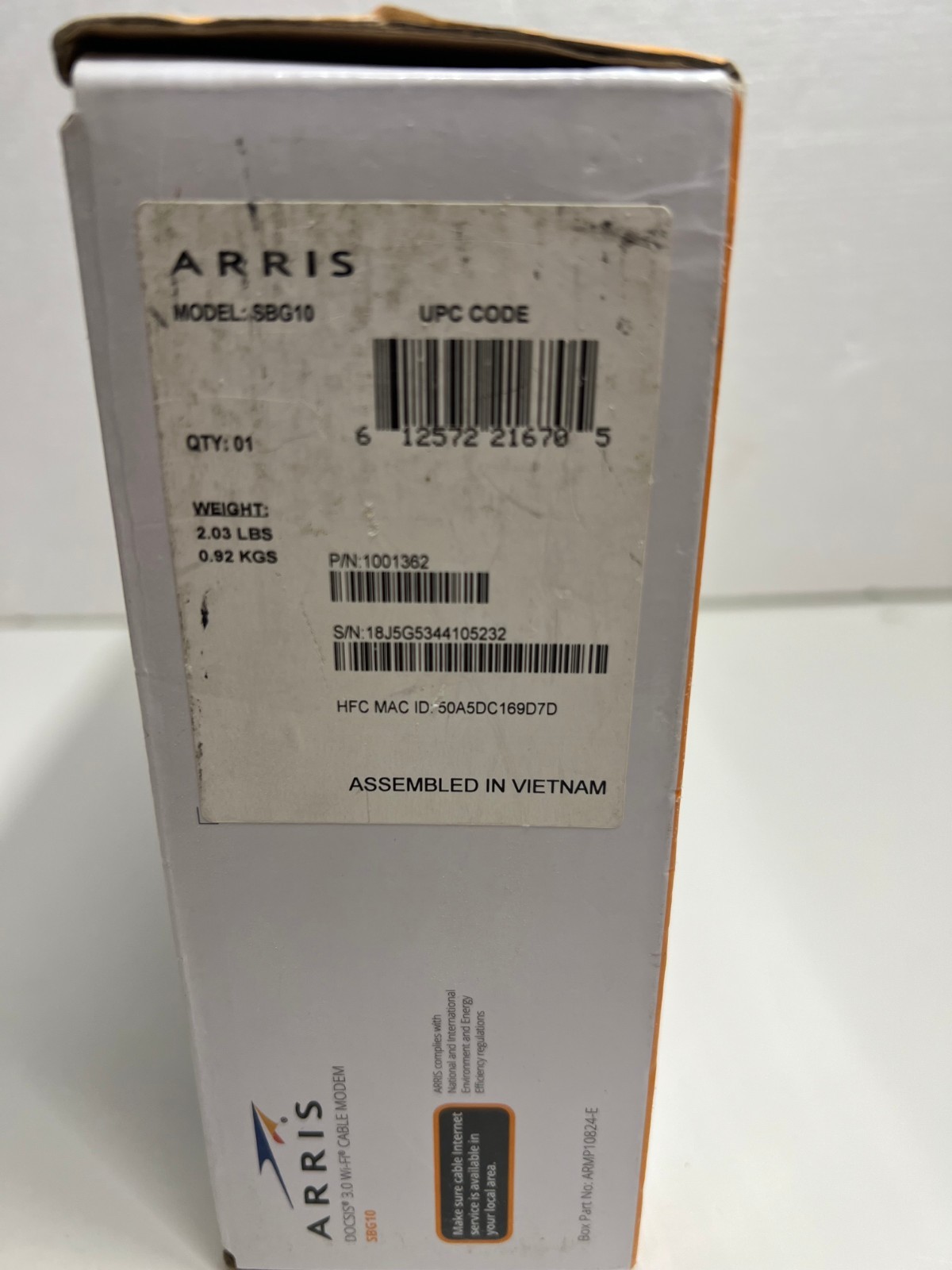 Arris SURFboard SBG10 Wireless Router – Cable Modem 2-Port Switch – 1GbE – WiFi5