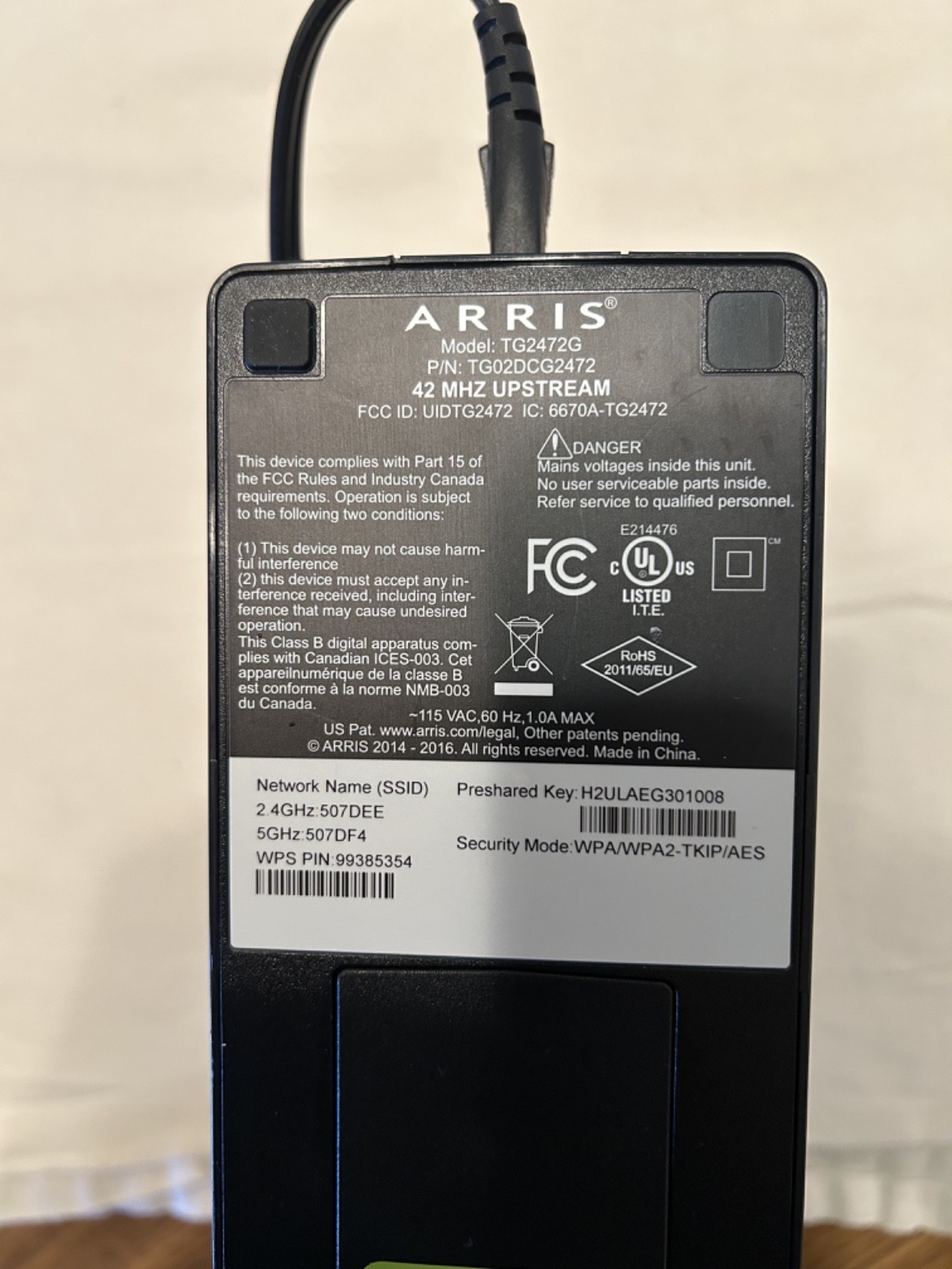 ARRIS Touchstone TG2472G Cable Voice Gateway Modem Home Office WiFi Black
