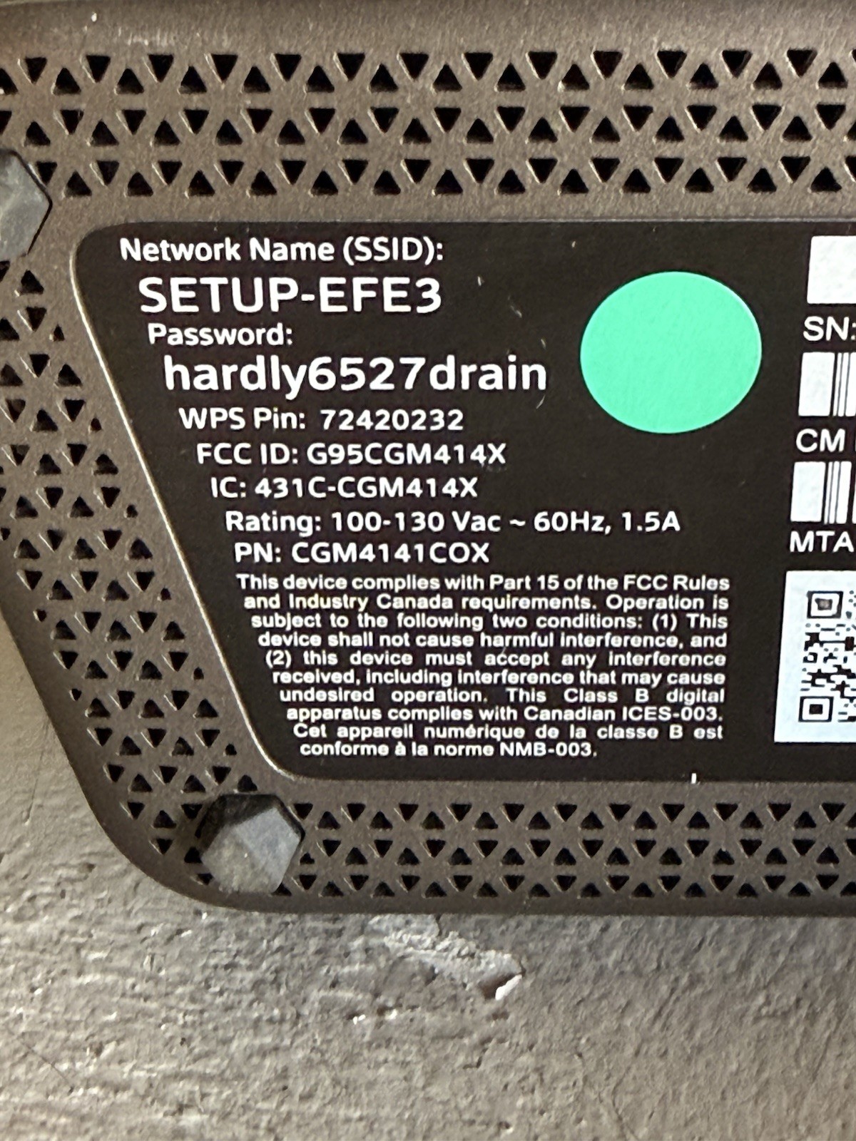 Cox Panoramic Cable Modem WIFI Gateway Modem &Router CGM414X With Power Cord