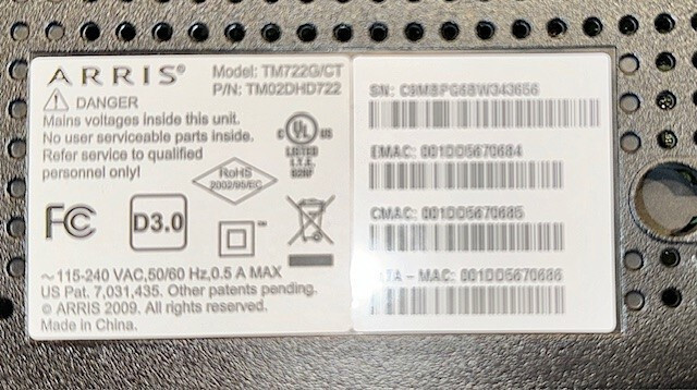 ARRIS Tm722g Comcast Voice and Cable Modem (TM722G/CT), Battery, Power-Cord