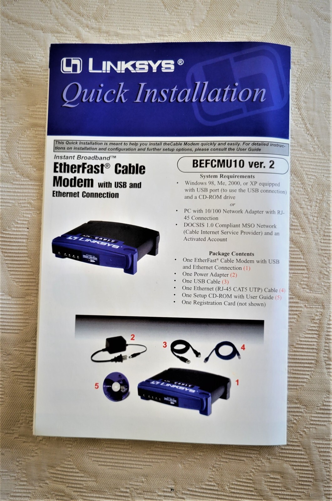 Linksys EtherFast Cable Modem with USB & Ethernet Connections (BEFCMU10 ver. 2)