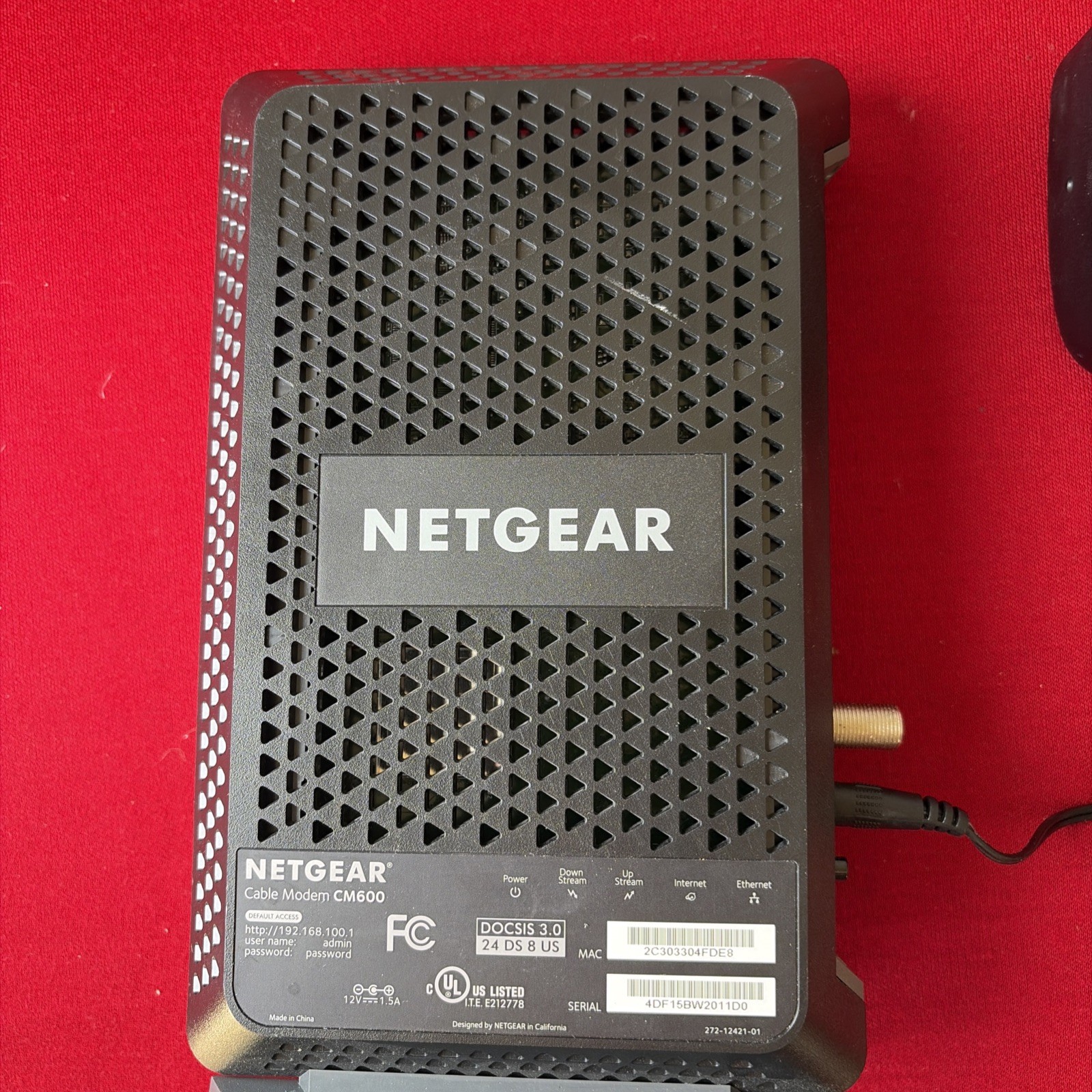 NETGEAR CM600 DOCSIS 3.0 Cable Modem 960 Mbps Ethernet for Comcast Cox