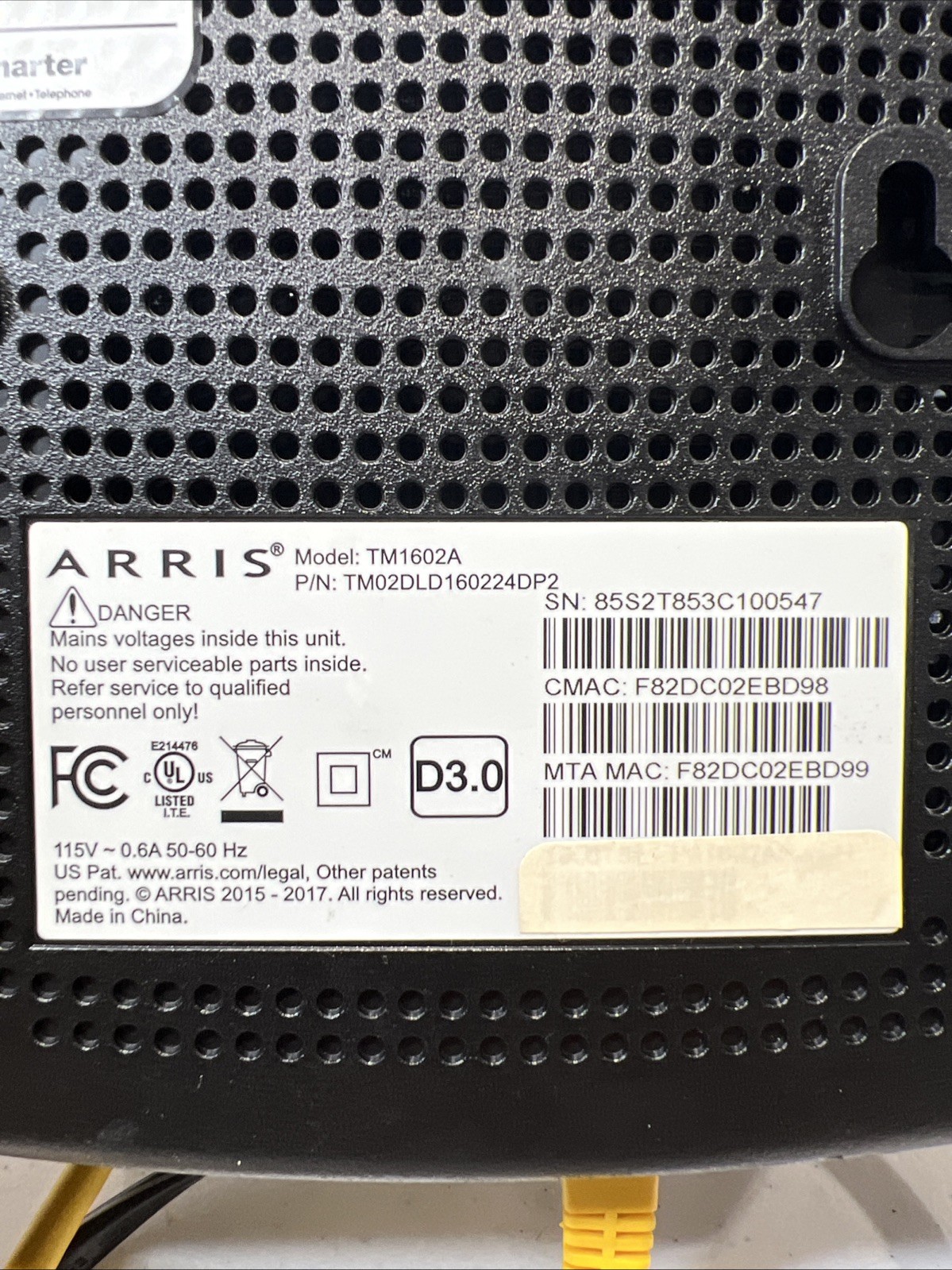 Arris TM1602A Cable Modem for Charter, Optimum – B5
