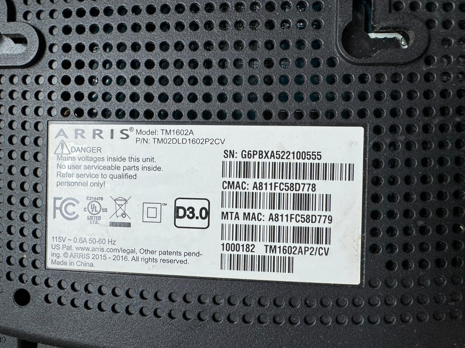 Arris TM1602A Optimum DOCSIS 3.0 Series Cable Modem