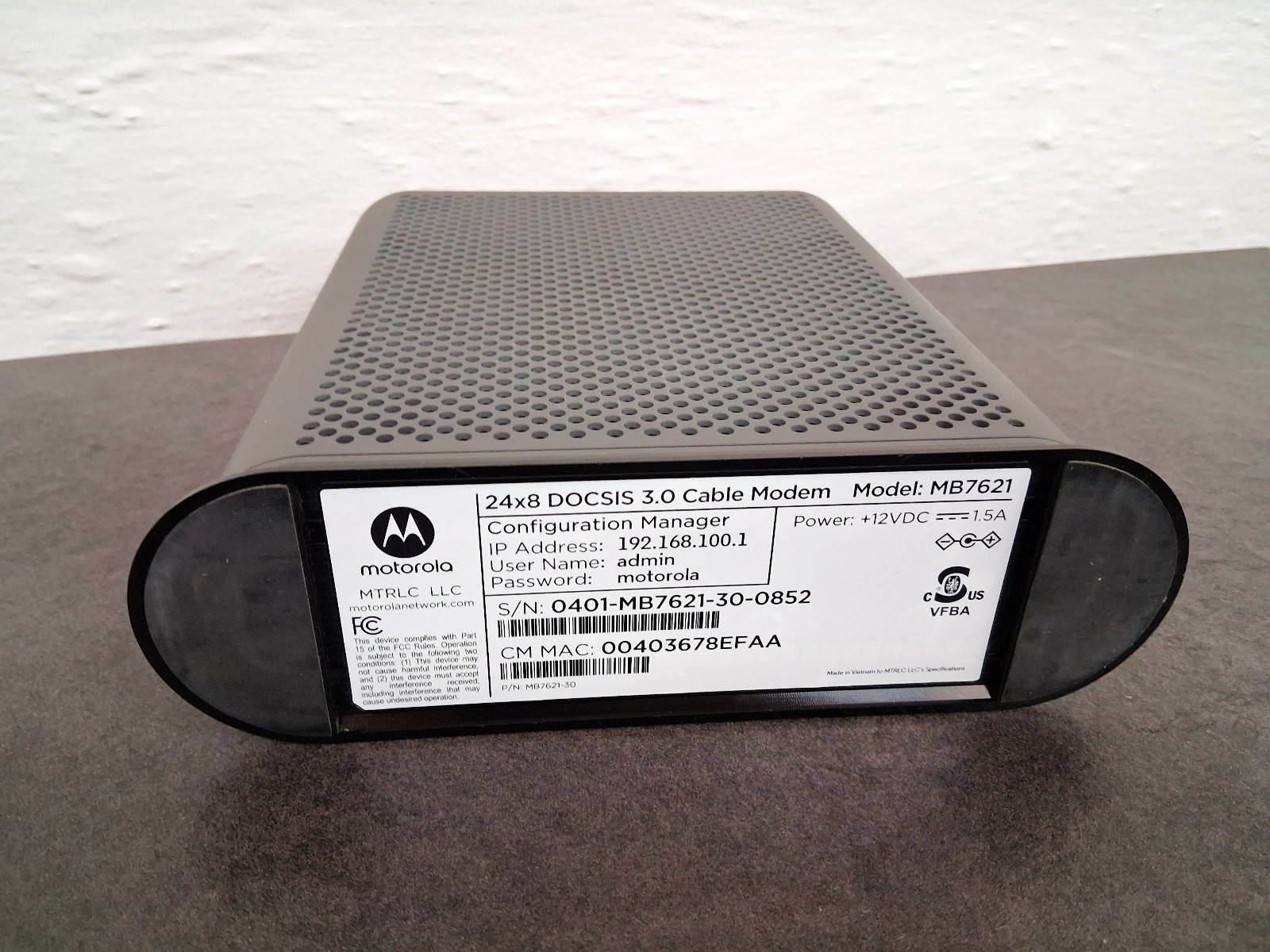 Motorola MB 7621 Cable Modem 24×8 DOCSIS 3.0