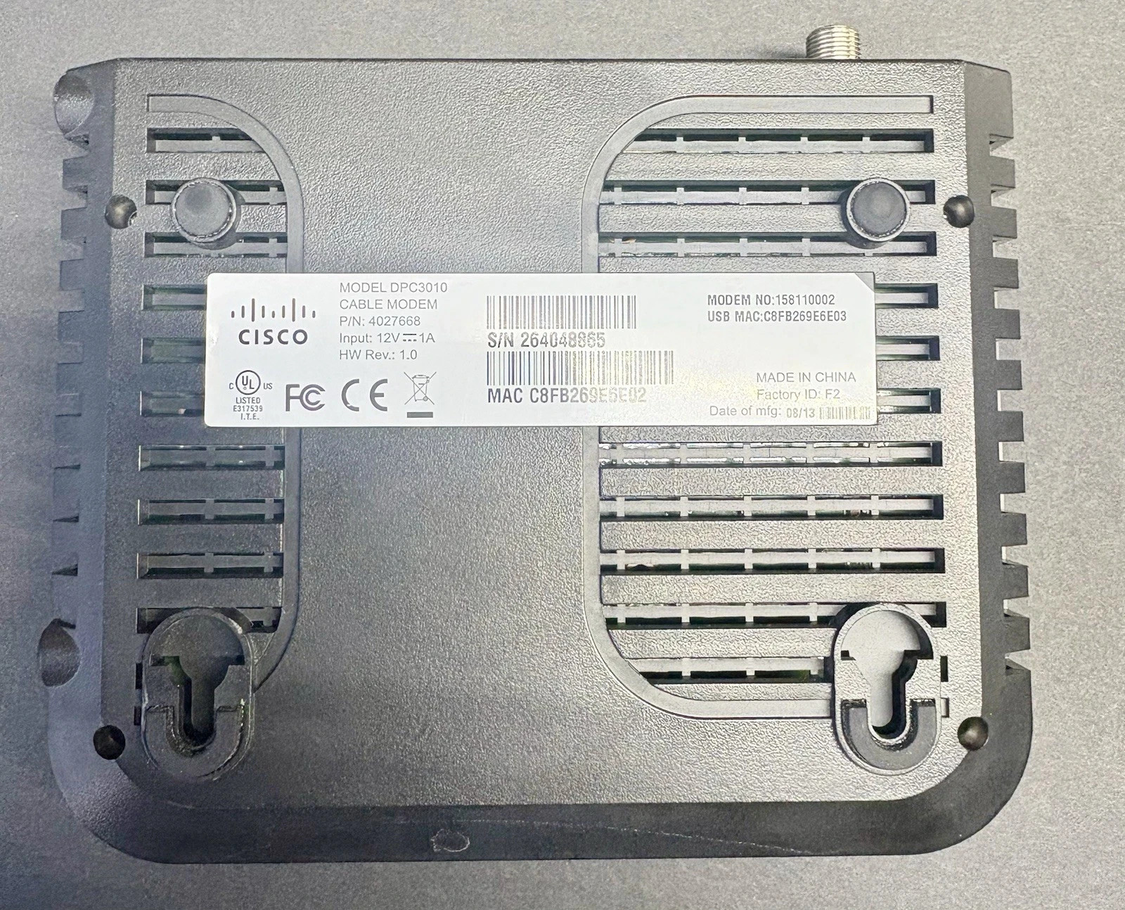Modem Cisco DPC3010 DOCSIS 3.0 High-Speed, Tested as Shown