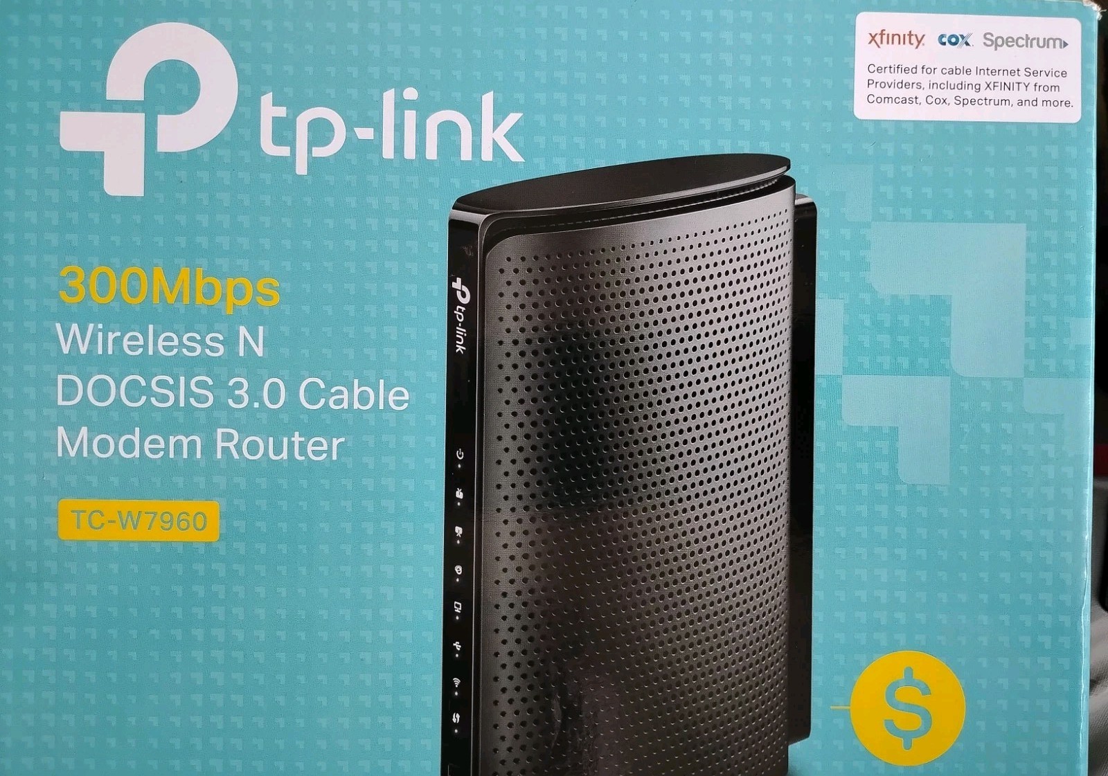 TP-Link TC-W7960 DOCSIS 3.0 WiFi Cable Modem Wireless Router Black 12V 300Mbps
