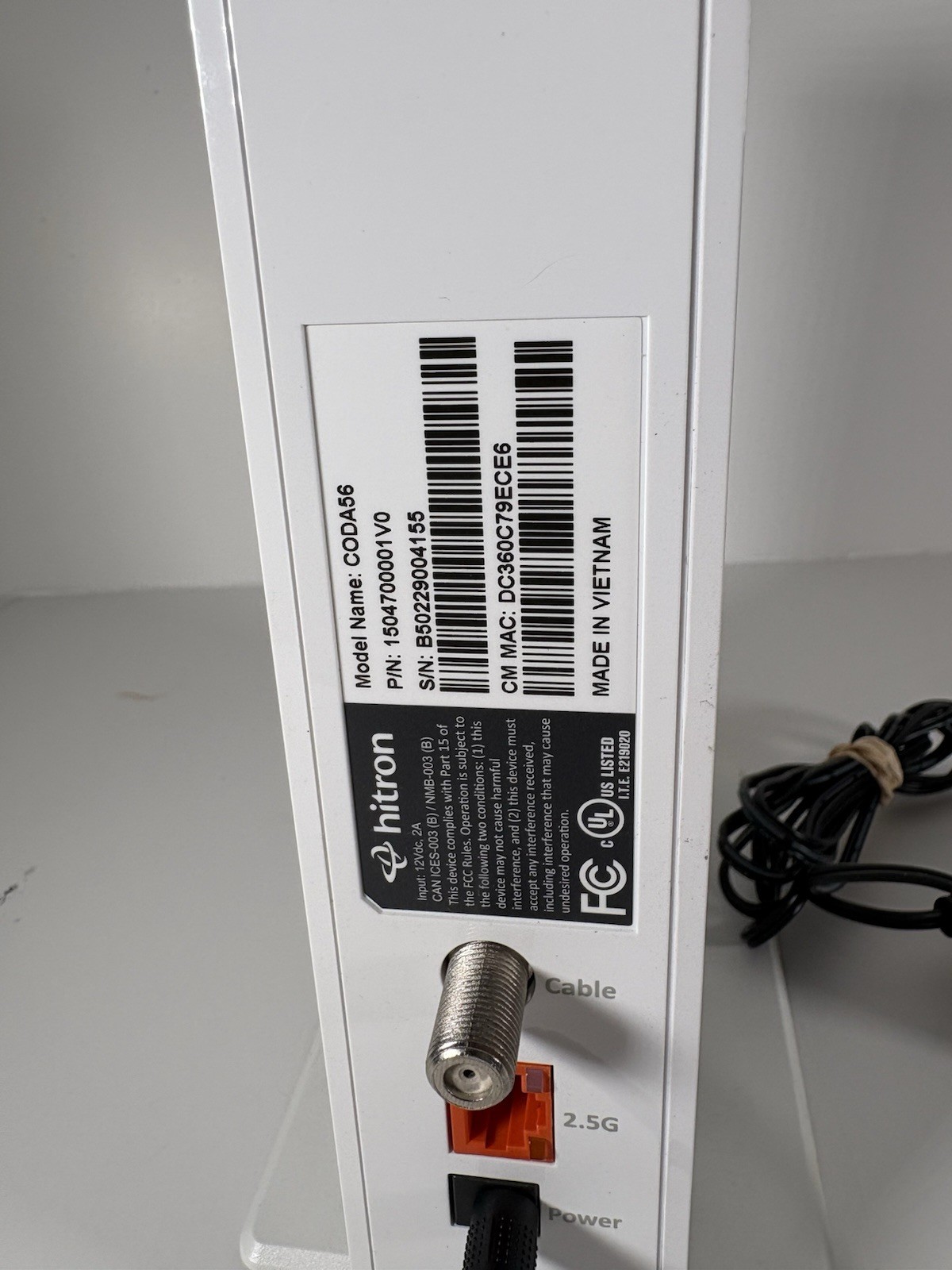 Hitron CODA56 DOCSIS 3.1 Cable Modem 2.5Gbps Xfinity Spectrum Cox Tested