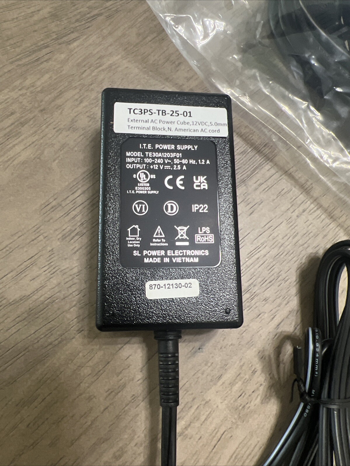 * TC Communications TC3PS-TB-15 Power Supply for TC Power Optics Modem; 12V 1.5A