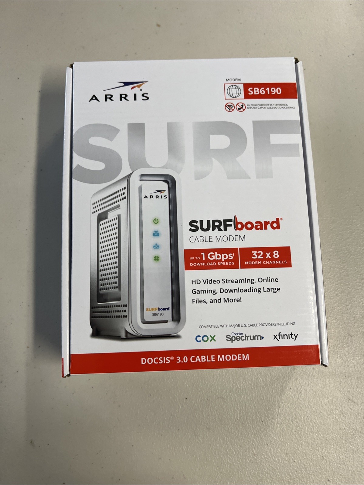 Arris SURFboard DOCSIS 3.0 Cable Modem 1Gbps 32×8 Channels SB6190 NOB