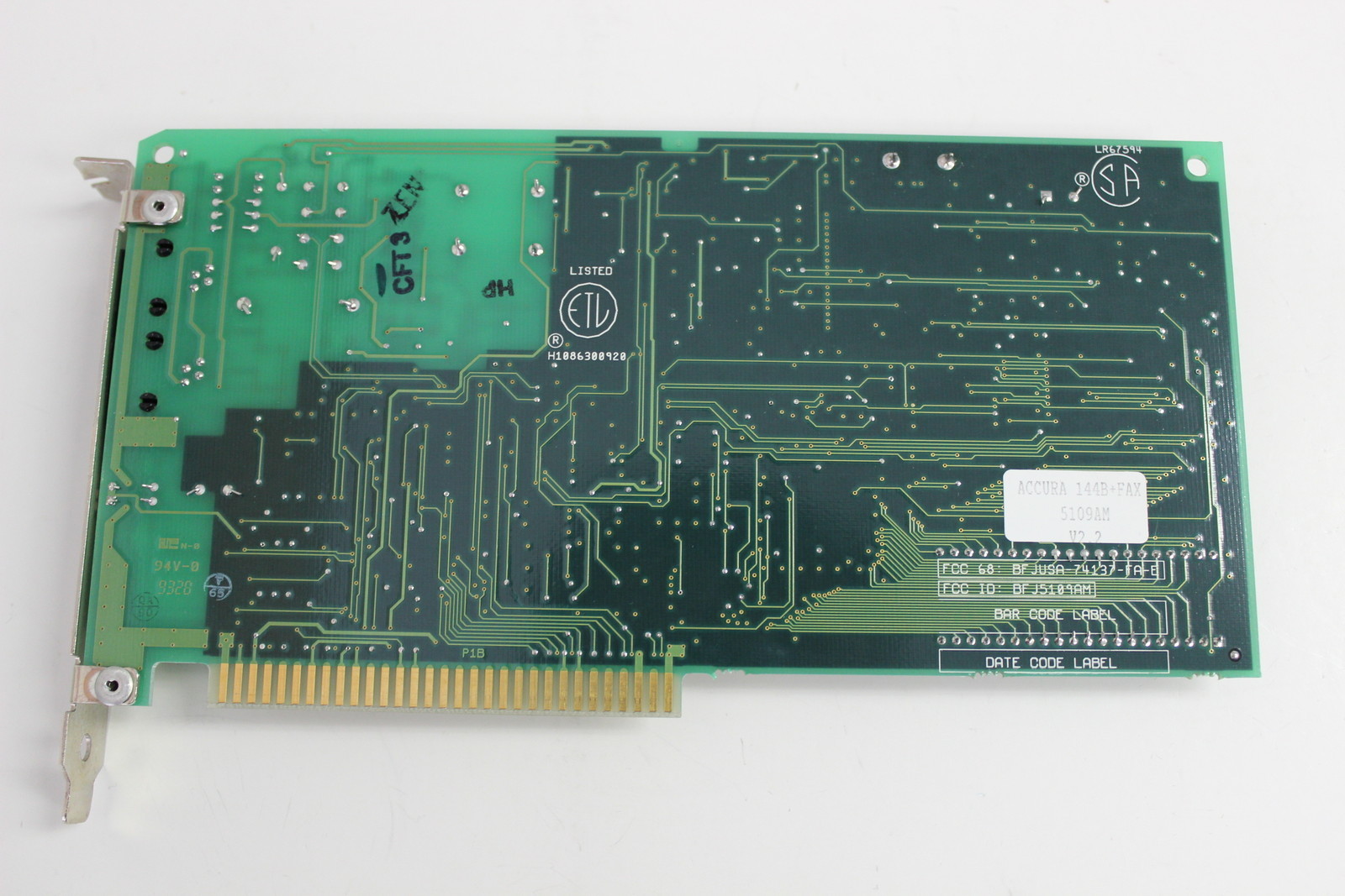 HAYES 5109AM ACCURA 14.4 MODEM+FAX INTERNAL 8 BIT ISA BOARD WITH WARRANTY