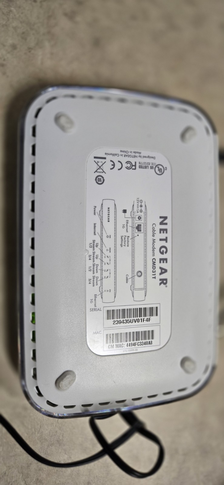 NETGEAR CMD31T Cable Modem DOCSIS Ethernet Broadband Modem