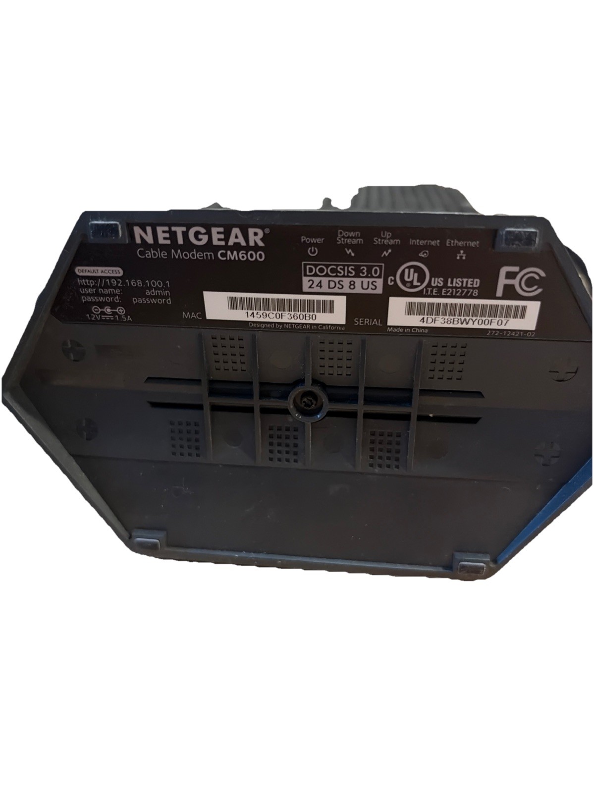NETGEAR CM600 960Mbps DOCSIS 3.0 Cable Modem w/ Power Supply