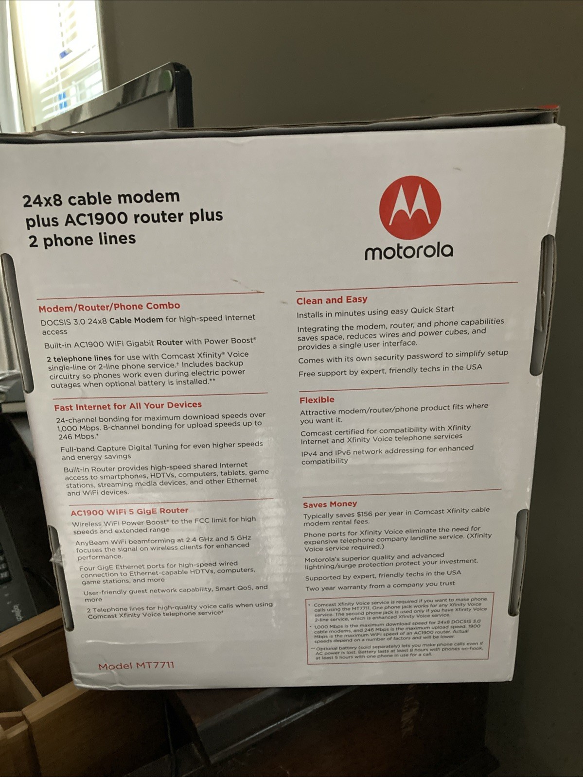 Motorola 24×8 Cable Modem + AC1900 WiFi Router + 2 Phone Line for Xfinity MT7711