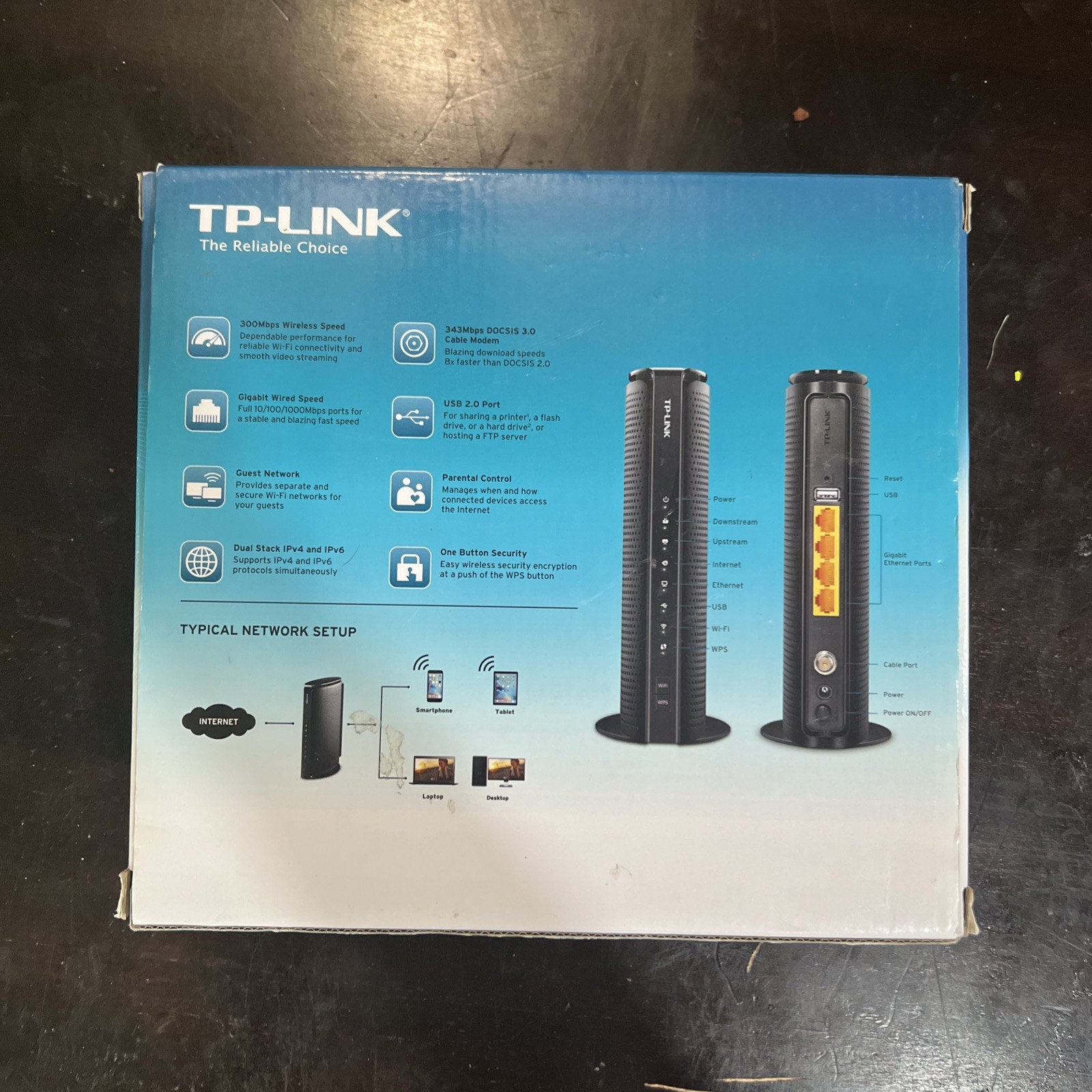 TP-Link TC-W7960 DOCSIS 3.0 Cable Modem Wireless N Router 300Mbps Xfinity w/Accs