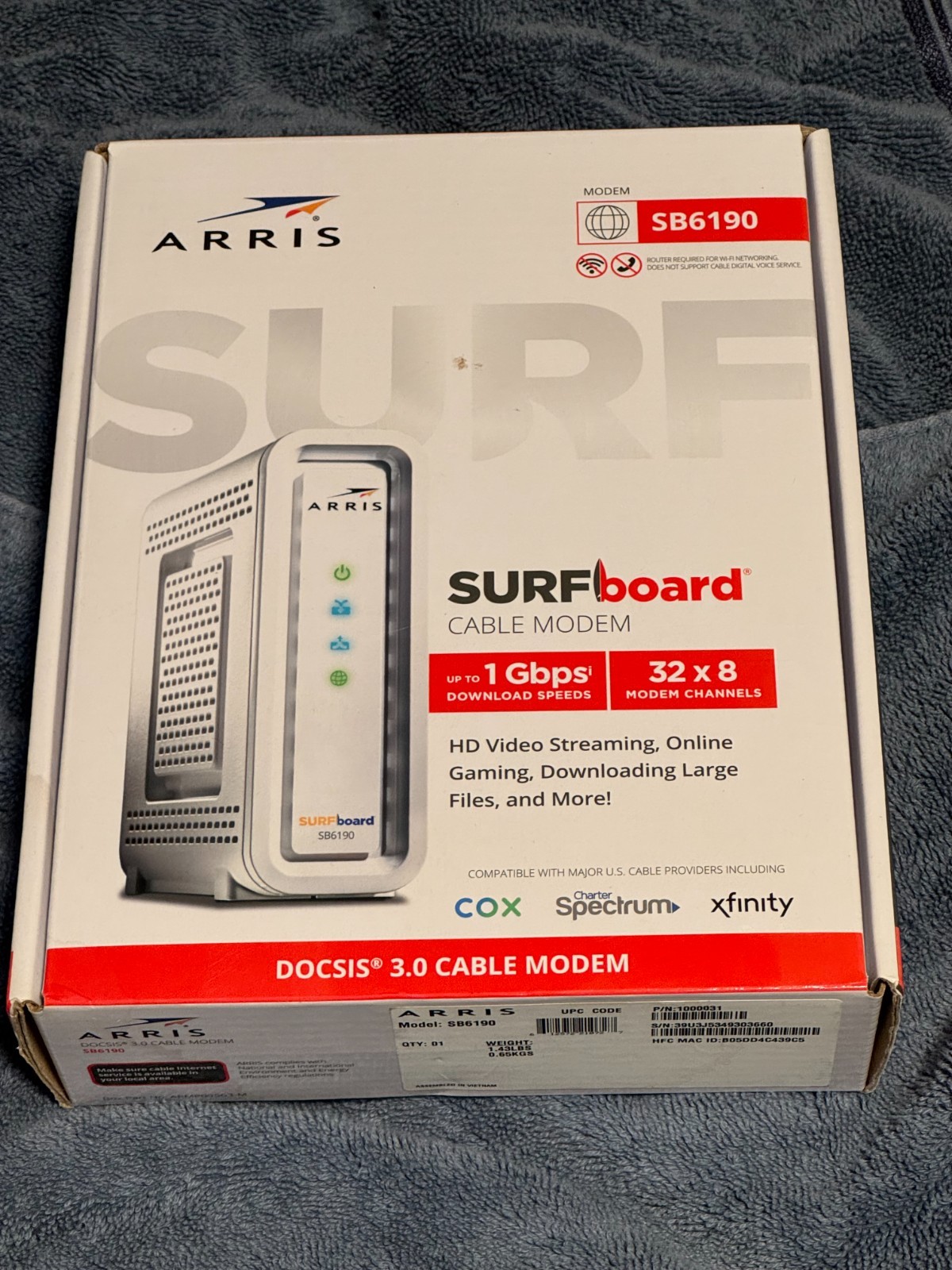 ARRIS Surfboard SB6190-RB DOCSIS 3.0 Cable Modem, White Open Box, Functional