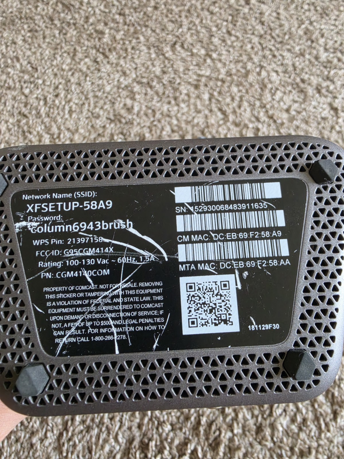 Xfinity XB6-T CGM4140COM WiFi Router & Cable Modem – w/ Power Cord