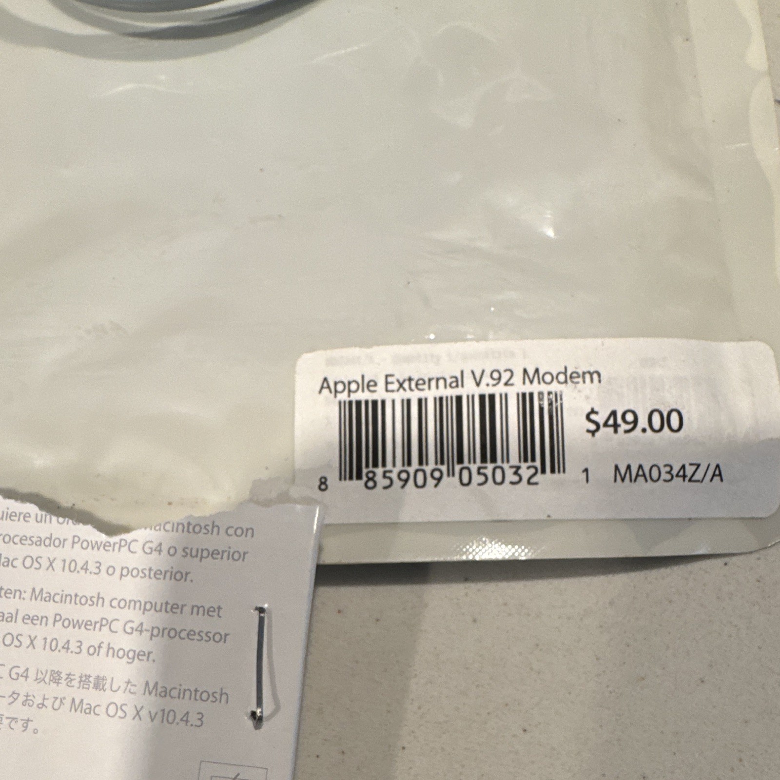 Apple External V.92 USB Dial-Up Modem for Mac, White MA034Z/A