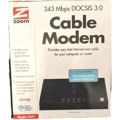 Zoom 343 Mbps DOCSIS 3.0 Cable Modem Model: 5341