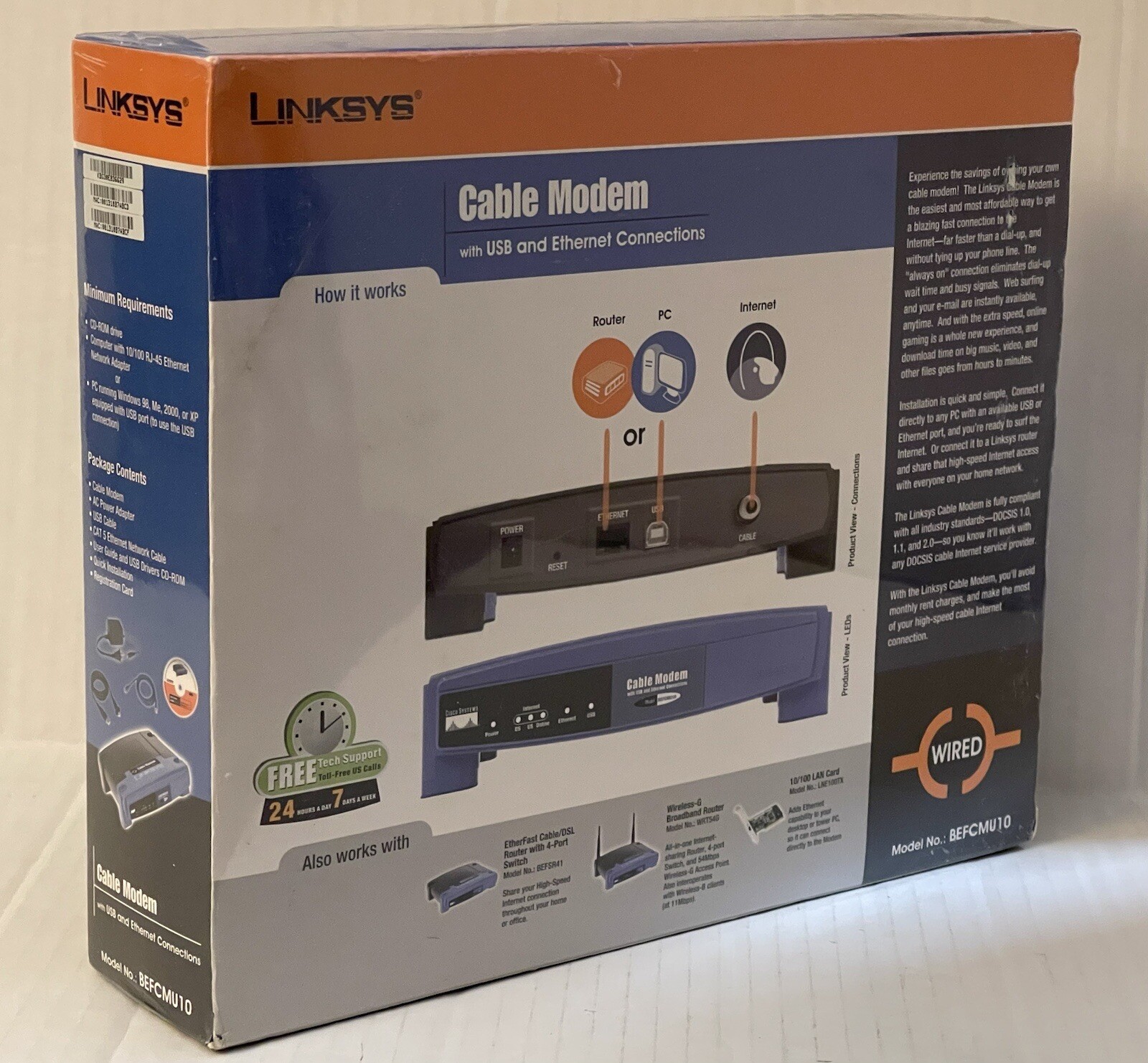 CISCO-LINSYS BEFCMU10 CABLE MODEM W/ USB & Ethernet for MICROSOFT/WINDOWS NEW