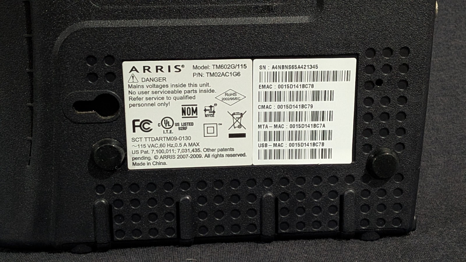Arris TM602G/115 Modem with Battery