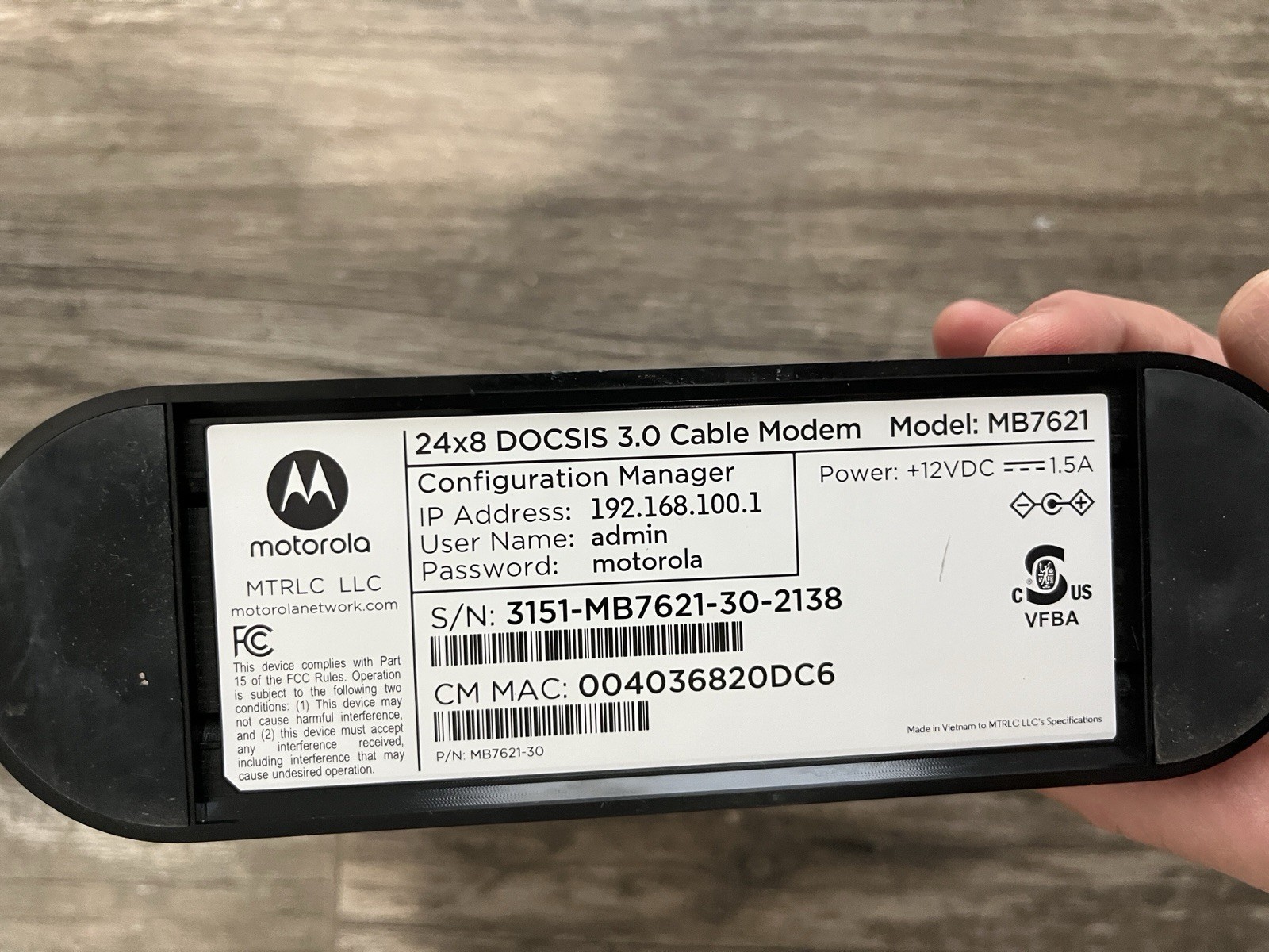 Motorola MB7621 24×8 DOCSIS 3.0 Cable Modem