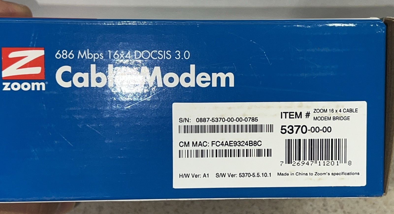 ZOOM Cable Modem Model 5370: 686 Mbps* 16×4 DOCSIS 3.0. New-Open Box