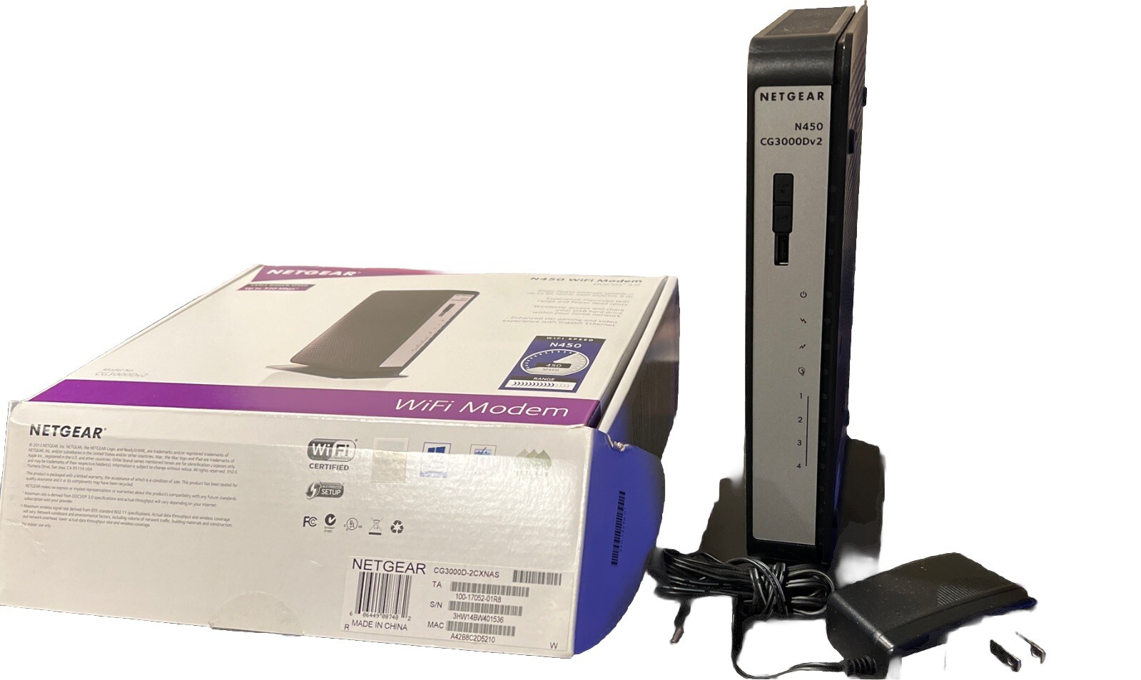 NETGEAR N450 Wireless Cable Modem WiFi Router CG3000Dv2 with Box