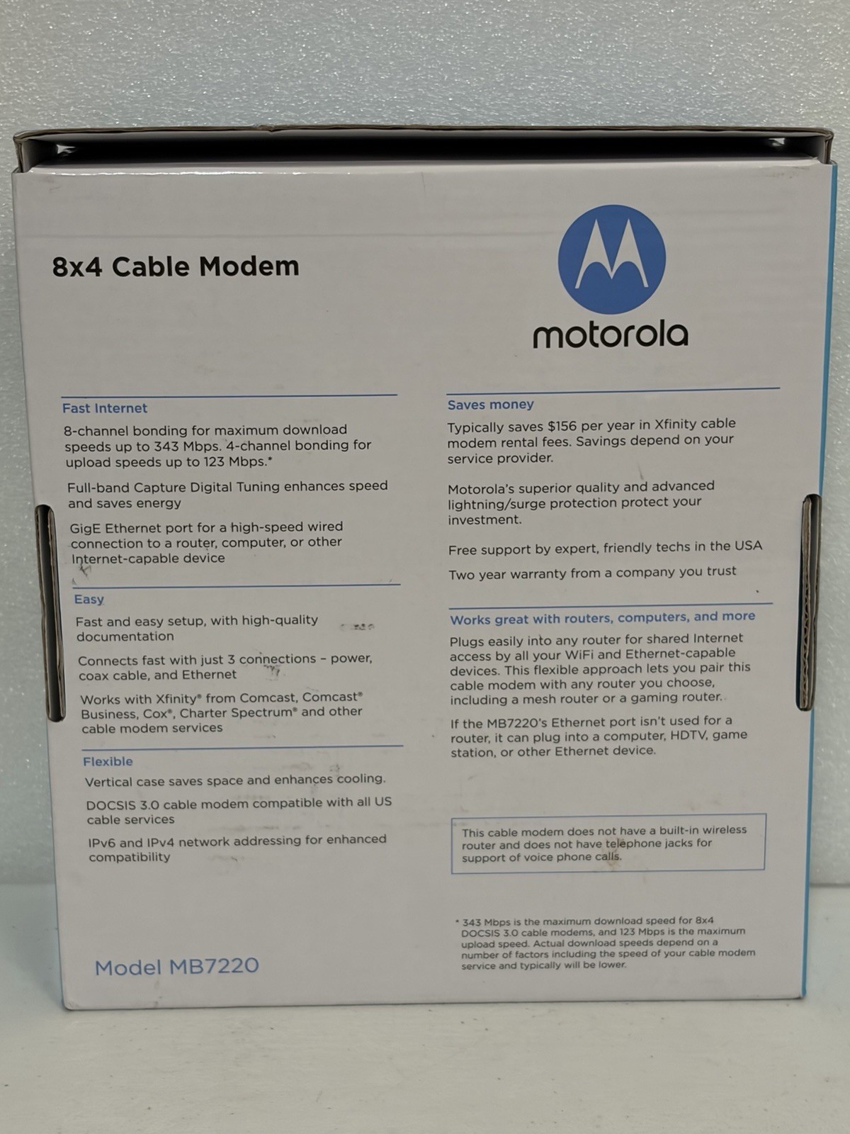 NEW SEALED Motorola MB7220-10 8×4 343Mbps DOCSIS 3.0 Cable Modem