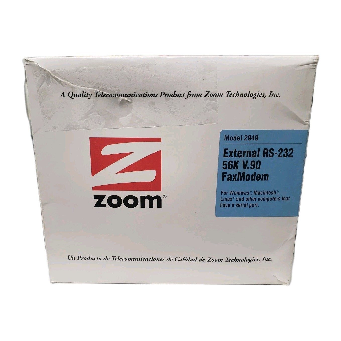 Zoom Model 2949 56K V.90 V.92 External Serial Modem – New/Open Box Unused