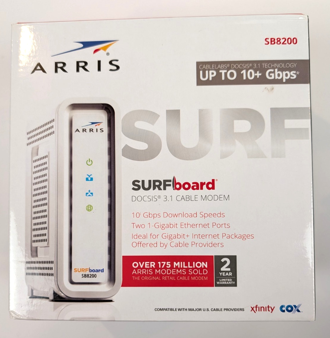 ARRIS SURFboard SB8200 DOCSIS 3.1 10 Gbps Cable Modem 2 Gigabit Ports CIB