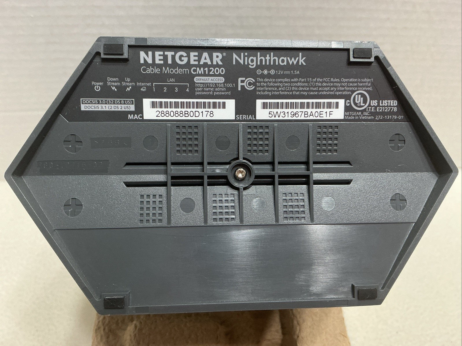 NETGEAR Nighthawk CM1200-100NAS DOCSIS 3.1 Cable Modem