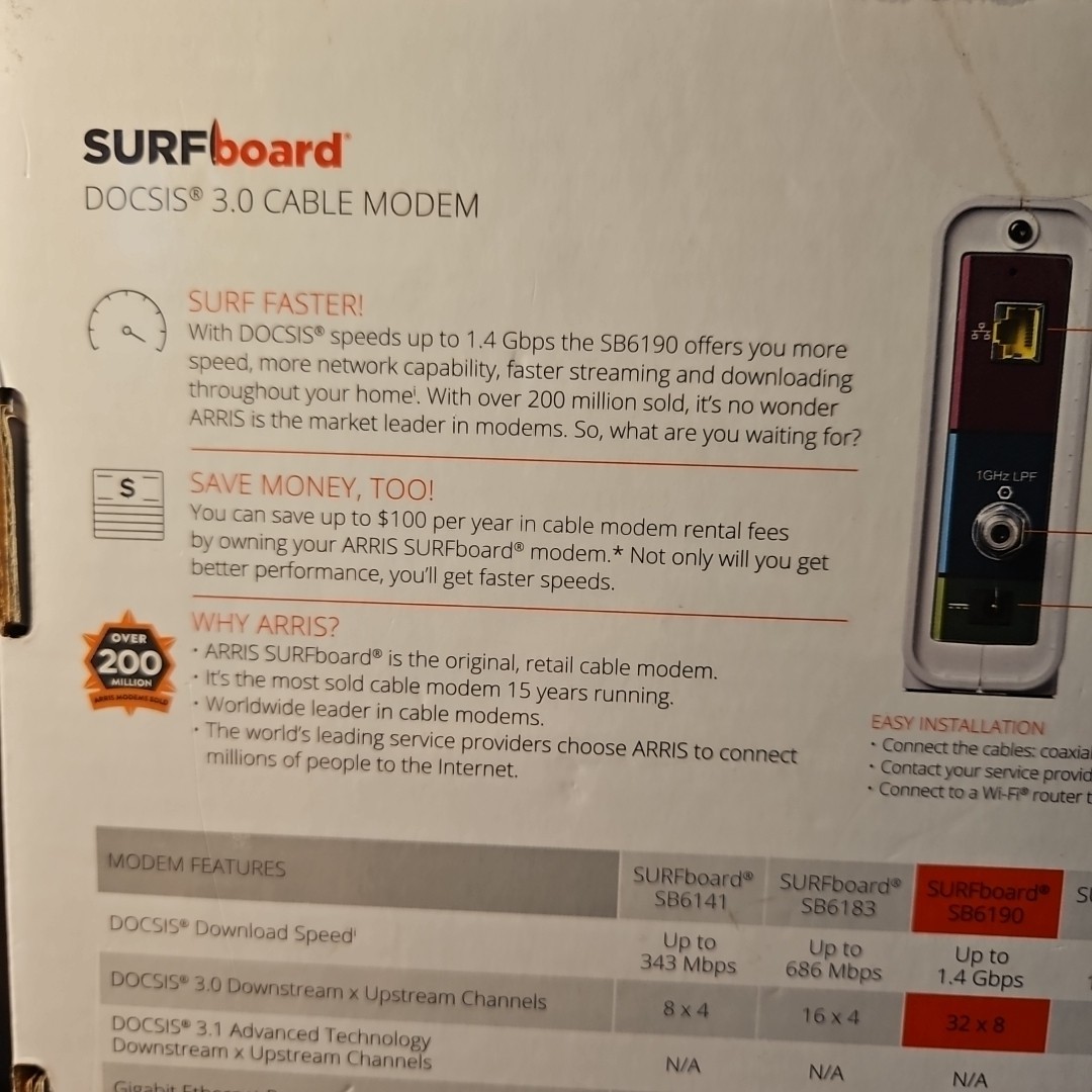 ARRIS SURFboard DOCSIS 3.0 Cable Modem White – SB6190