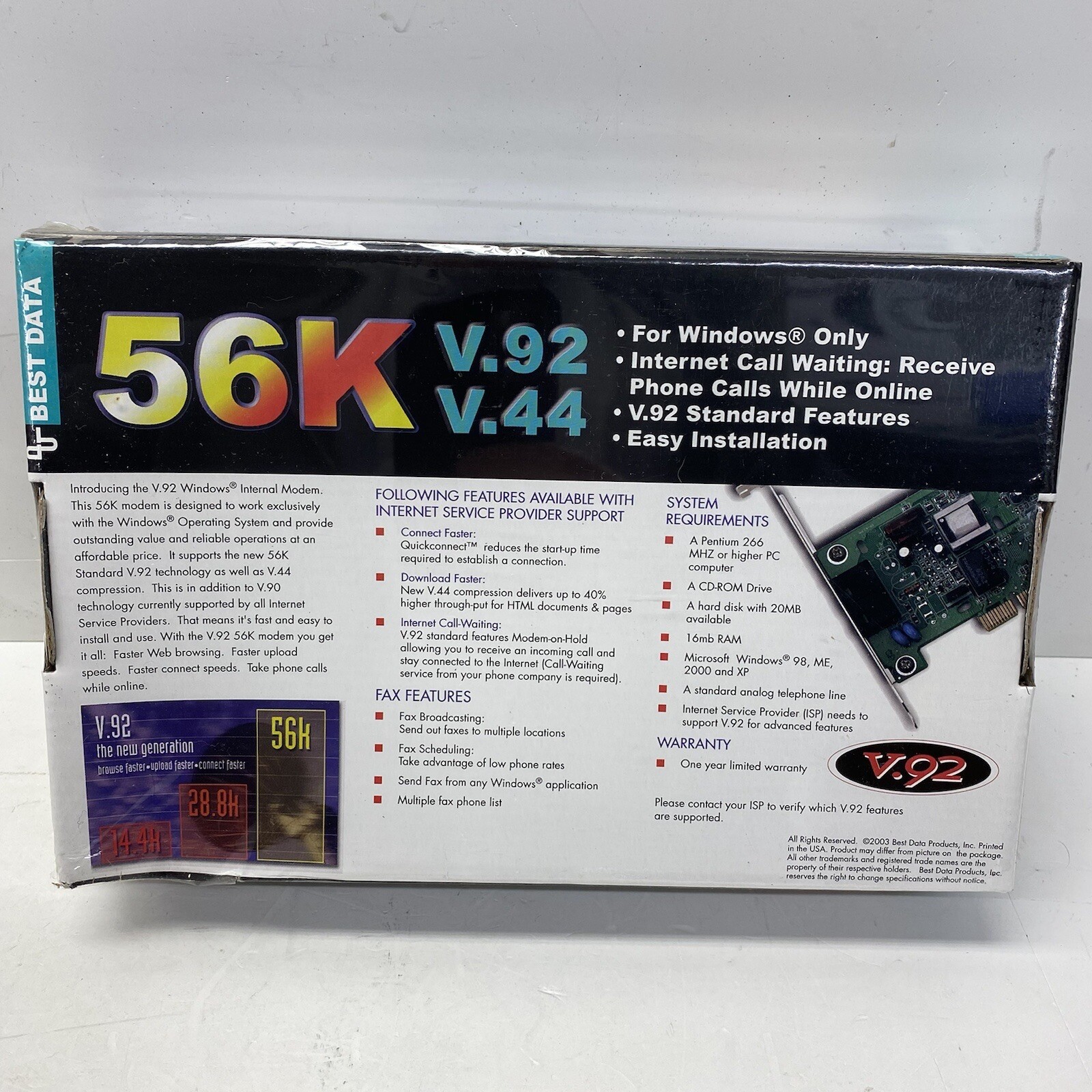 Best Data 56K Internal Modem Smart One V.92/V.44, PCI Slot – NEW
