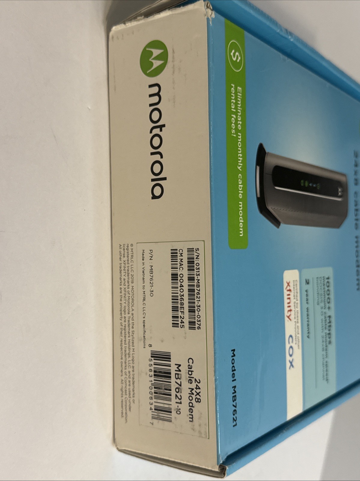 Motorola MB7621 24×8 DOCSIS 3.0 Cable Modem 1000+ Mbps Comcast XFINITY COX