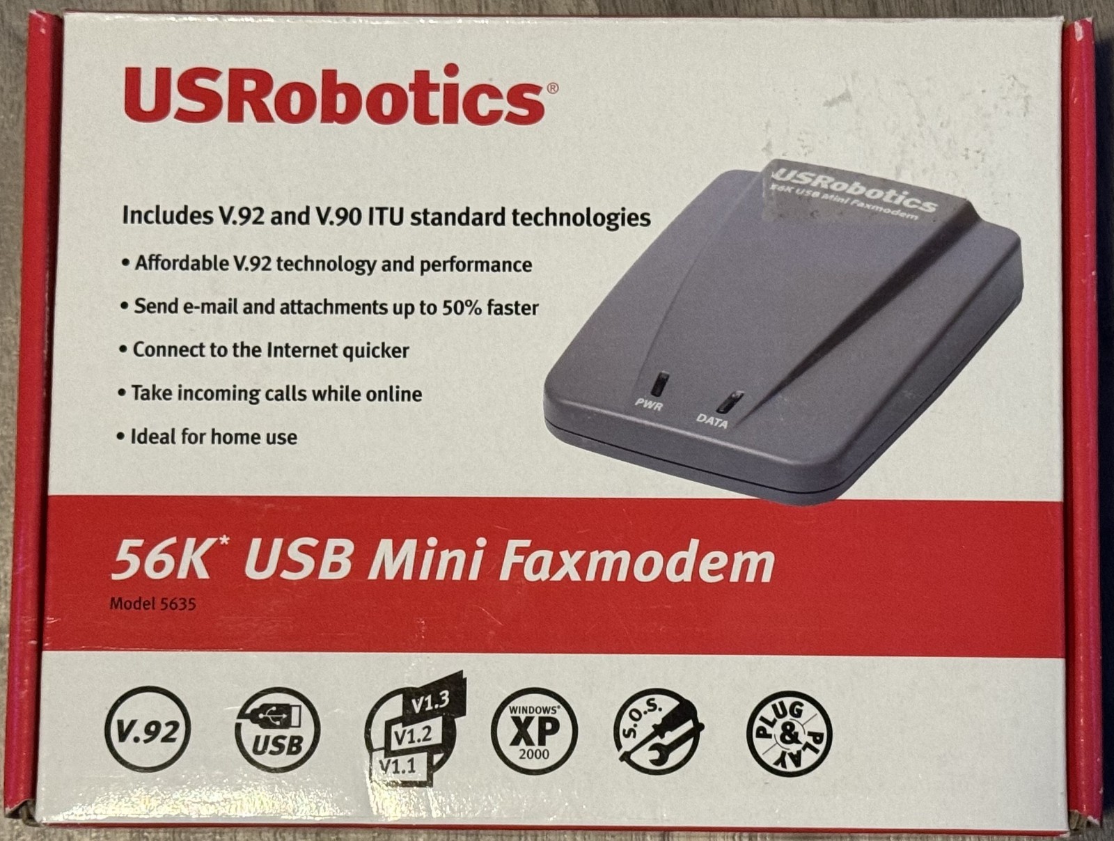 USRobotics 56K V.34 V.90 V.92 USB Mini Fax Modem 5635 New