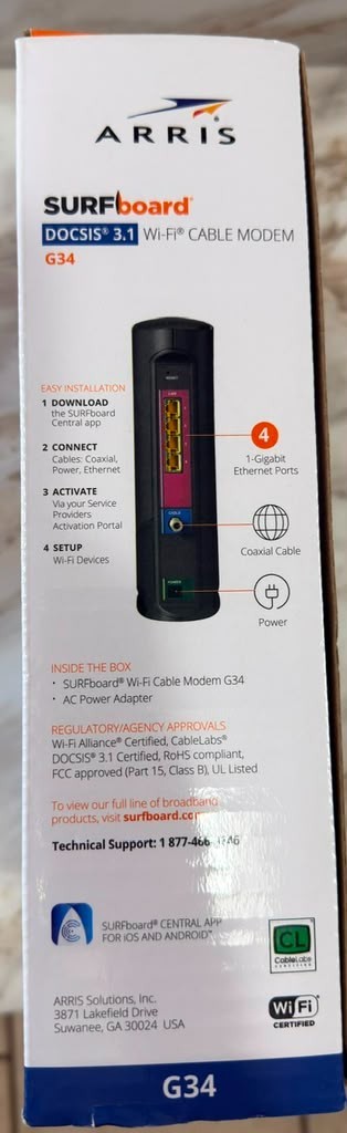 ARRIS Surfboard G34 DOCSIS 3.1 Wi-Fi 6 AX3000 Cable Modem Router Combo – OpenBox