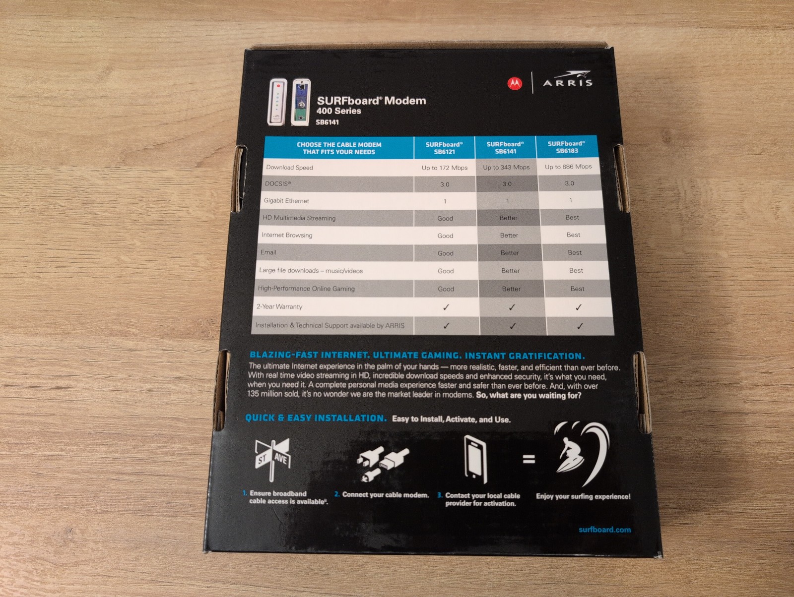 Motorola ARRIS SURFboard SB6141 343Mbps 8×4 DOCSIS 3.0 Cable Modem